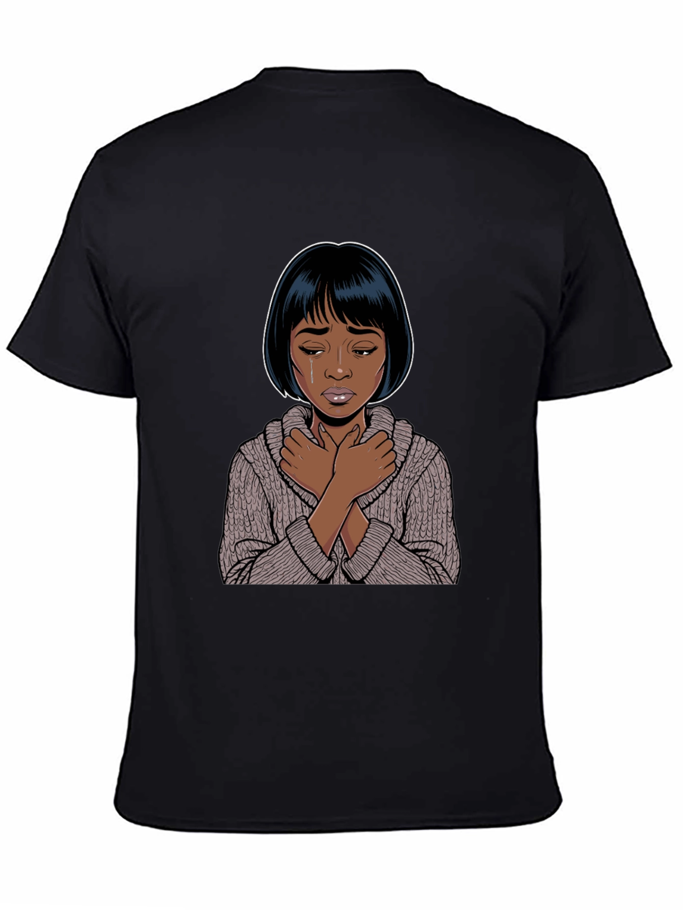 Black Emotional Cartoon Graphic T-Shirt view 4