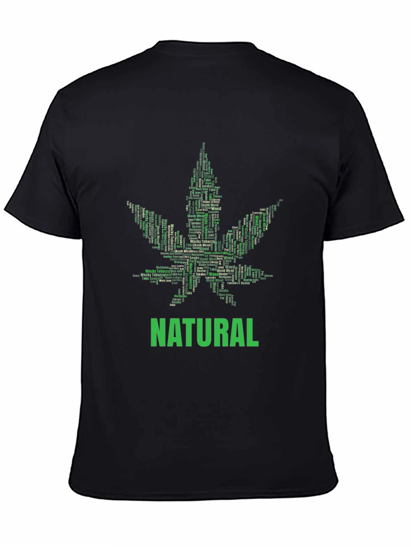 Black Natural Cannabis Leaf Word Art Graphic T-Shirt view 4