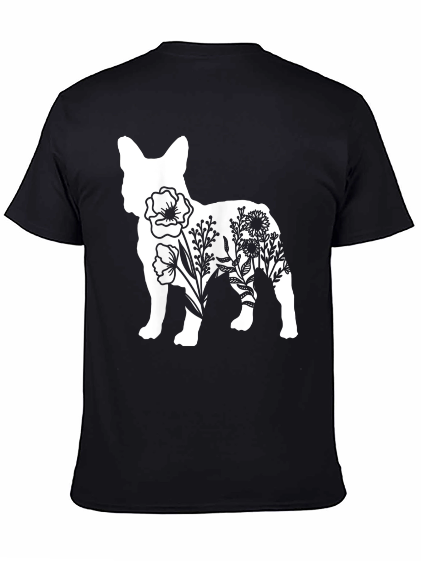 Black Floral Dog Graphic Tee - Stylish Casual Wear view 4