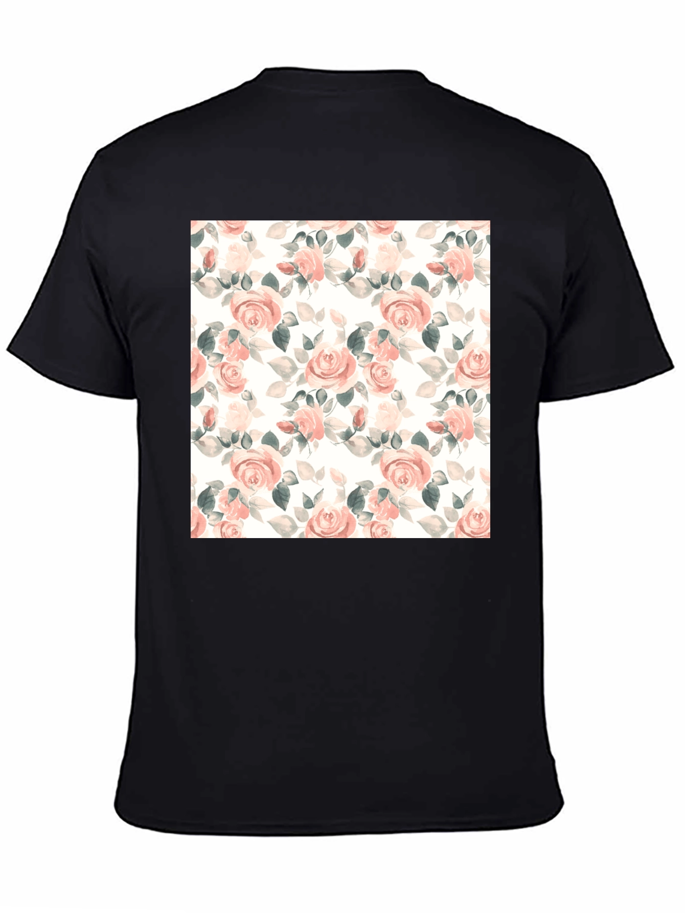 Black Floral Rose T-Shirt - Black Cotton Blend view 4