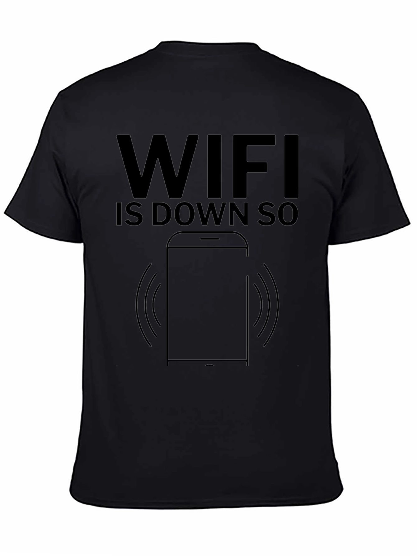 Black Funny WiFi Down Black Graphic T-Shirt view 4