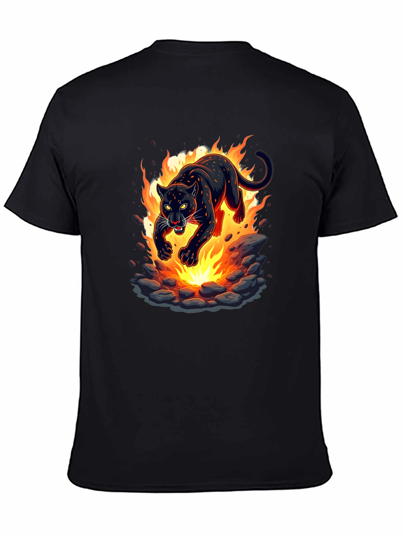 Black Fiery Panther Graphic T-Shirt - Bold Black Tee view 4