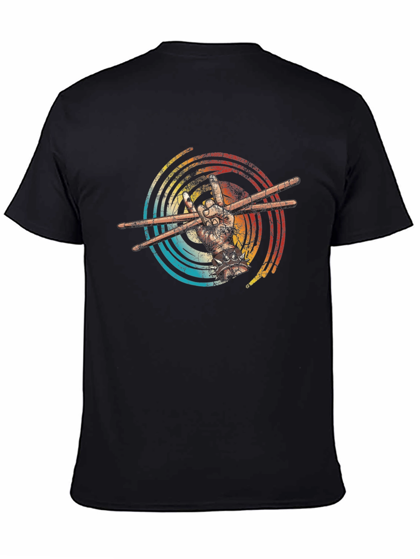 Black Retro Drummer Hand T-Shirt view 4