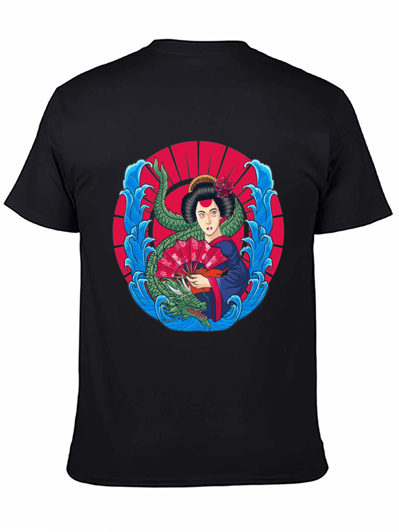 Black Geisha Dragon Graphic Tee view 4