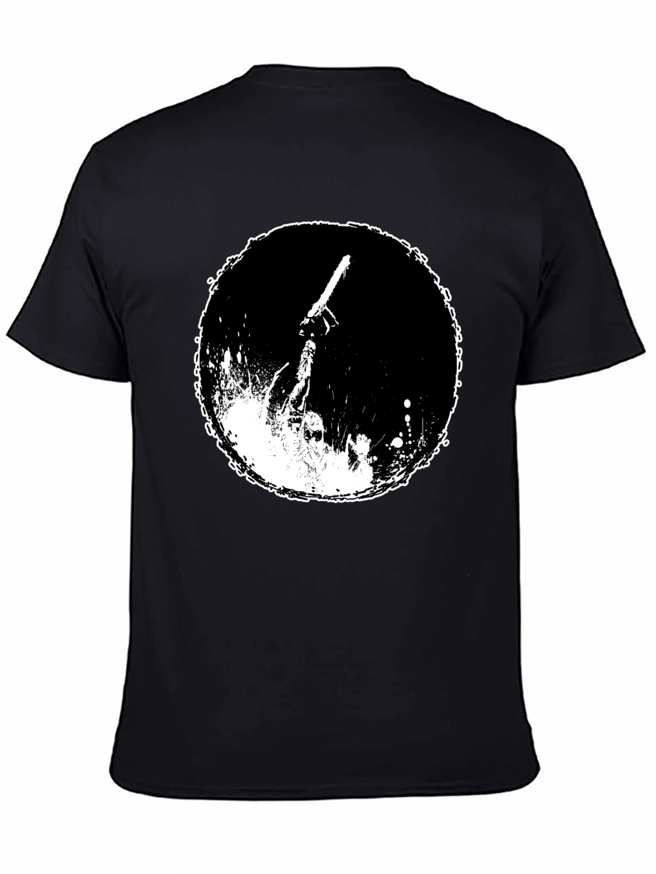 Black Graphic Tee: Chainsaw Moon Black Cotton T-Shirt view 4