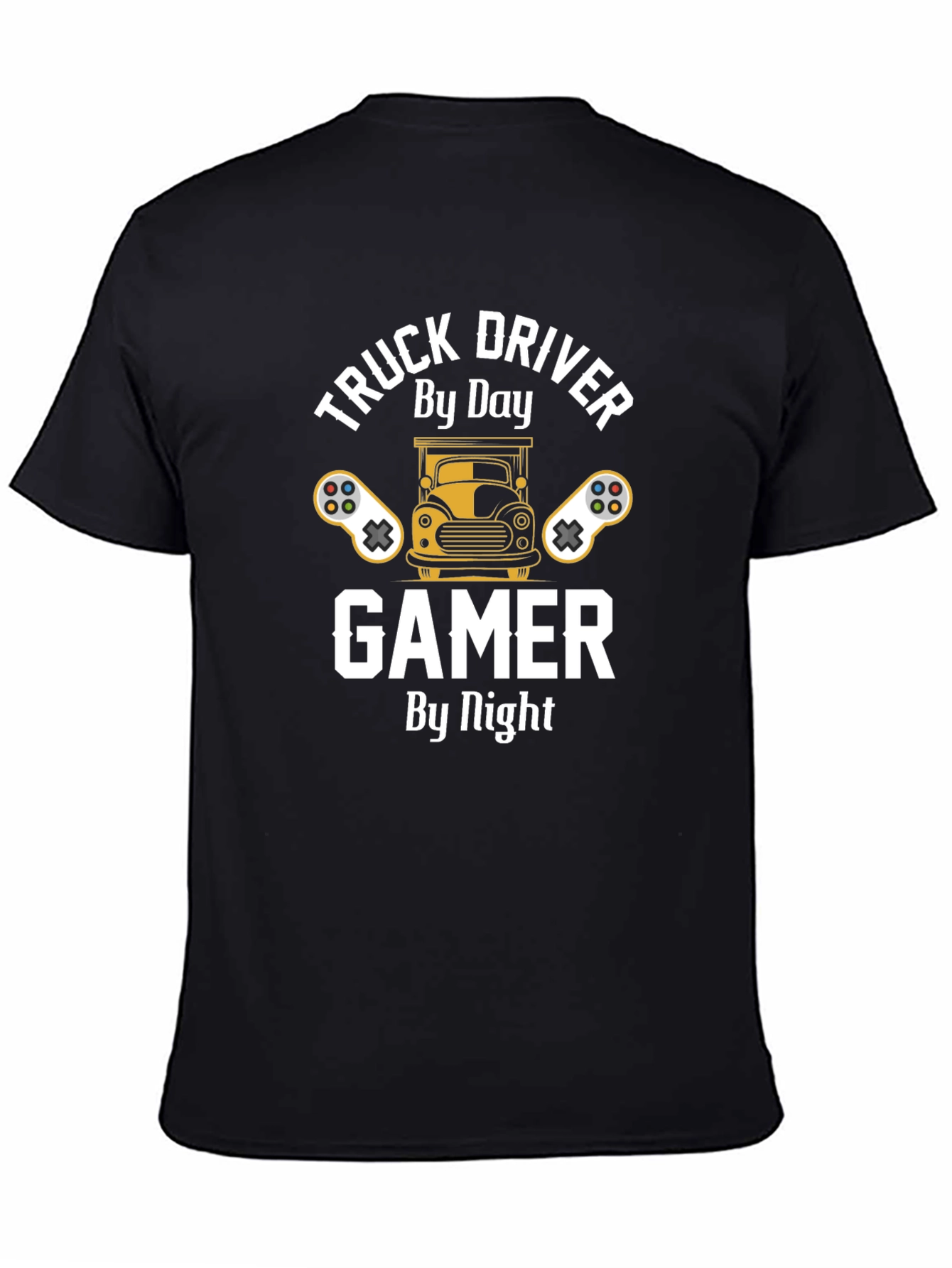 Black Truck Driver Gamer T-Shirt - By Day, By Night view 4
