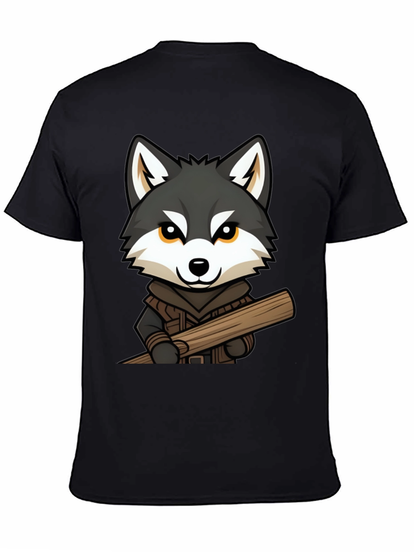 Black Wolf Lumberjack Cartoon Graphic T-Shirt view 4
