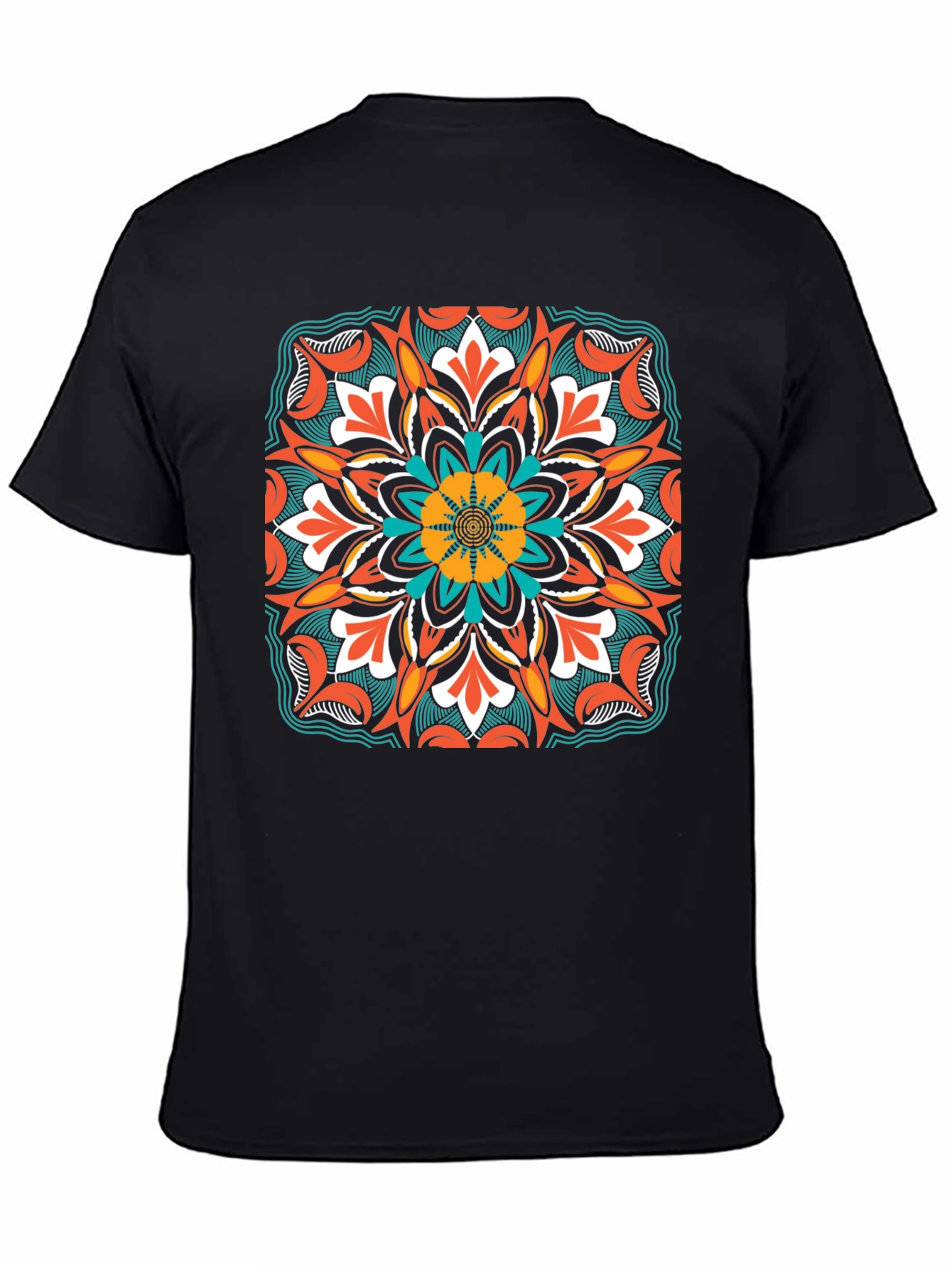 Black Geometric Mandala Design Black T-Shirt view 4