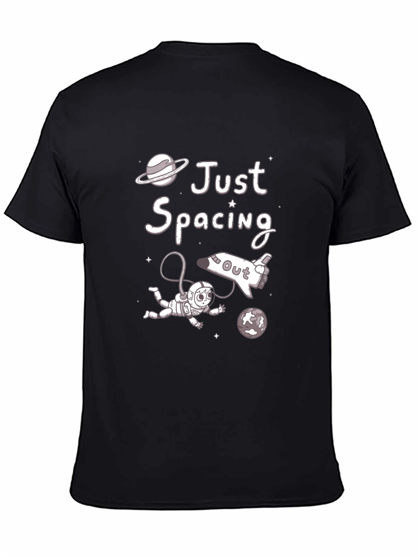 Black Just Spacing Out T-Shirt, Astronaut Graphic Tee view 4