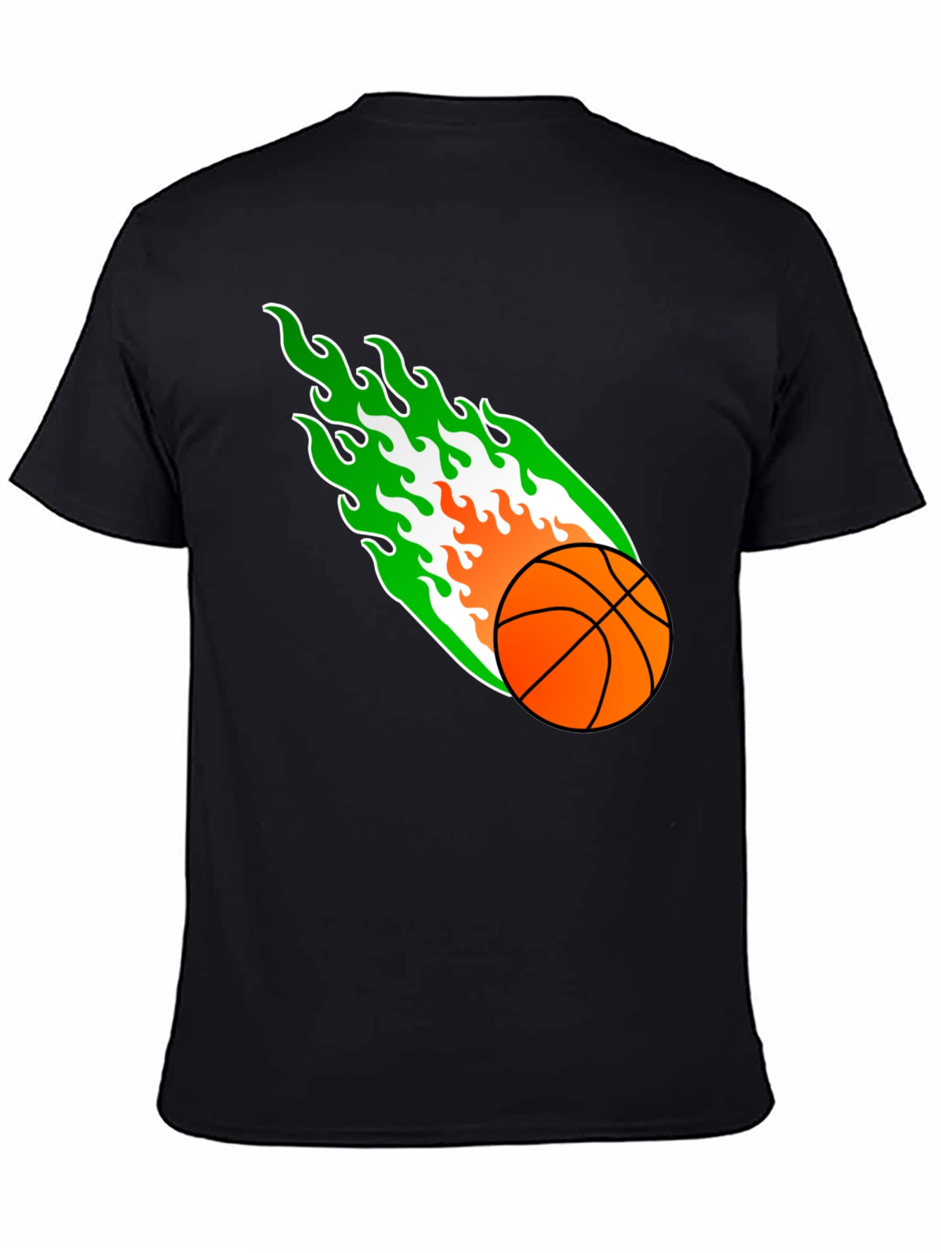 Black Flaming Basketball Graphic Tee - Black Cotton Shirt view 4