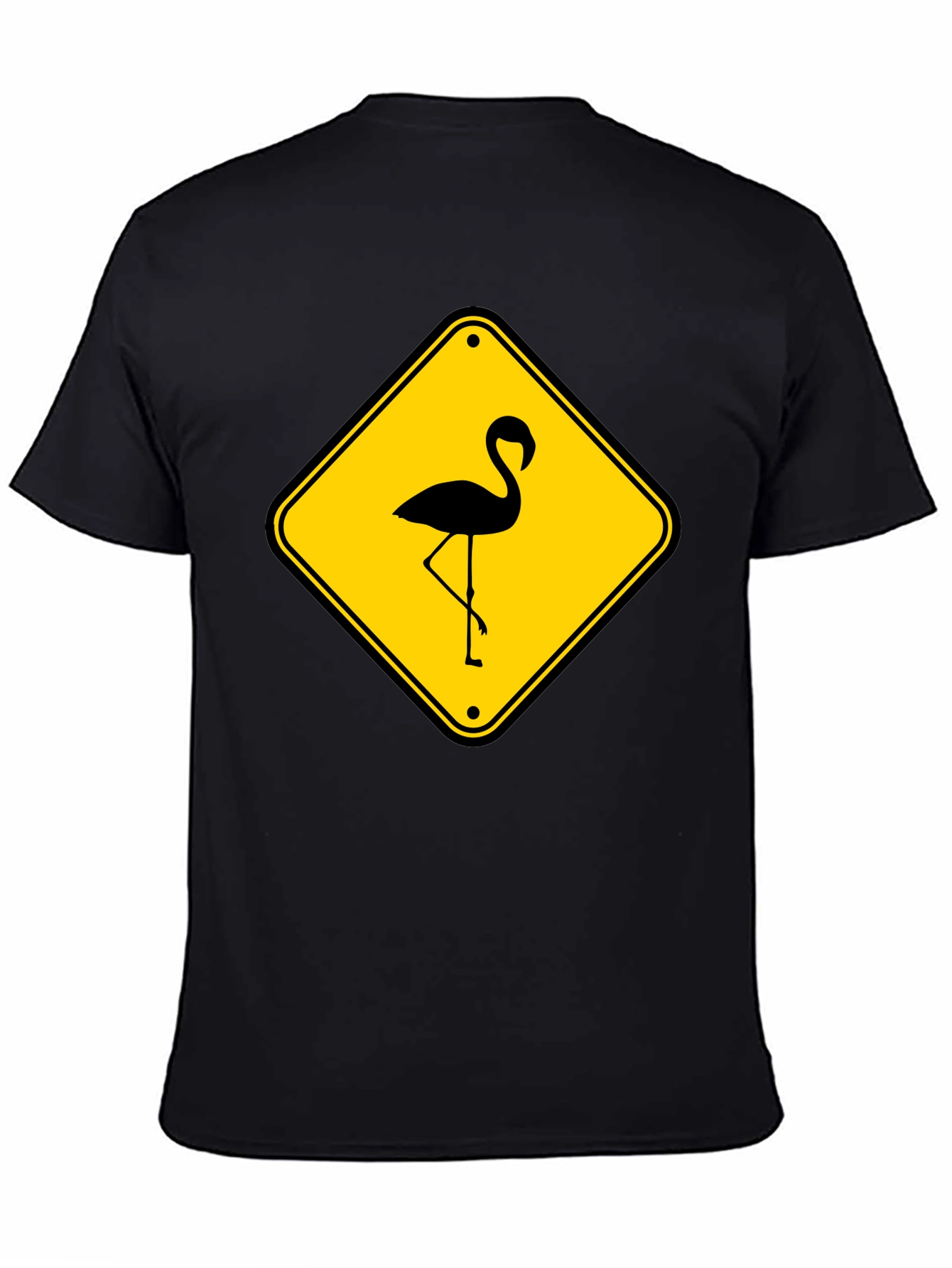 Black Flamingo Warning Sign Graphic Tee view 4