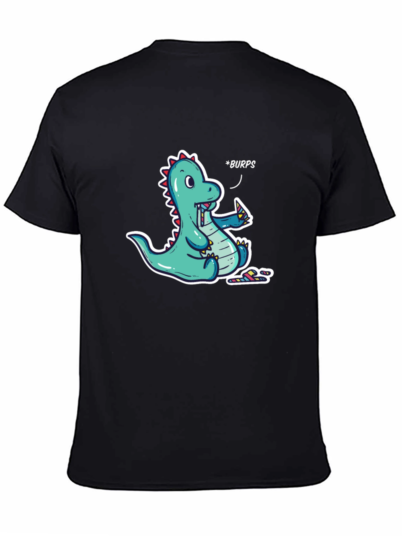 Black Funny Dinosaur *Burps* Graphic T-Shirt - Black Cotton Tee view 4