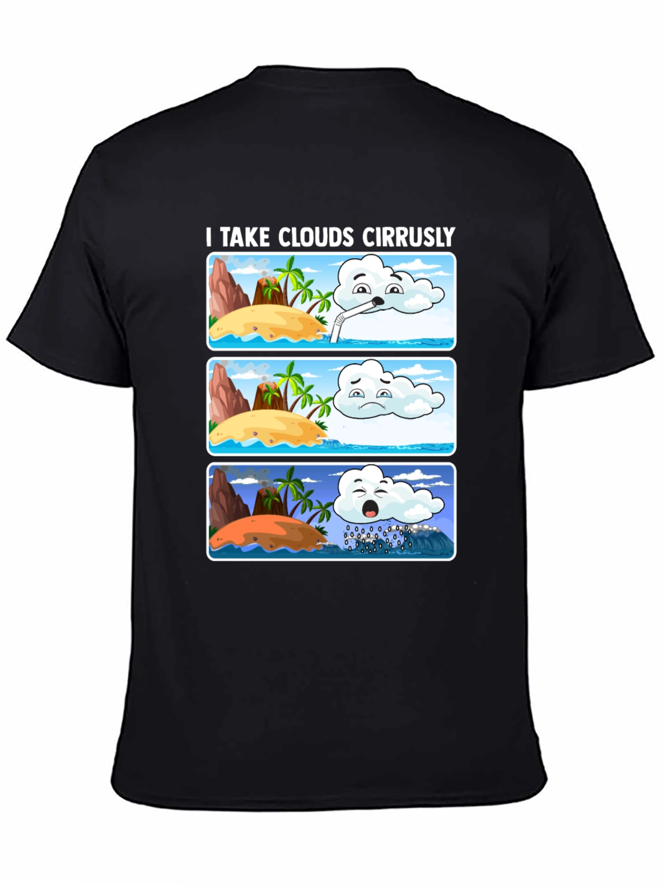 Black Humorous Weather Cartoon T-Shirt view 4