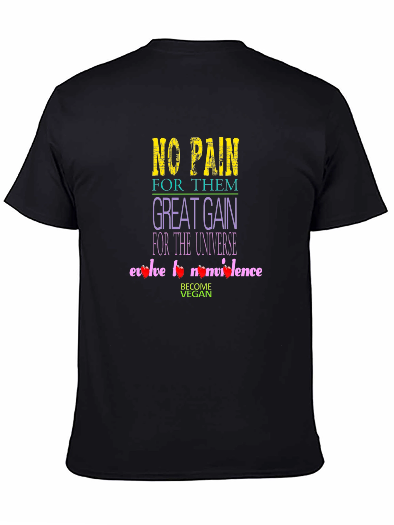 Black Vegan No Pain Great Gain T-Shirt view 4