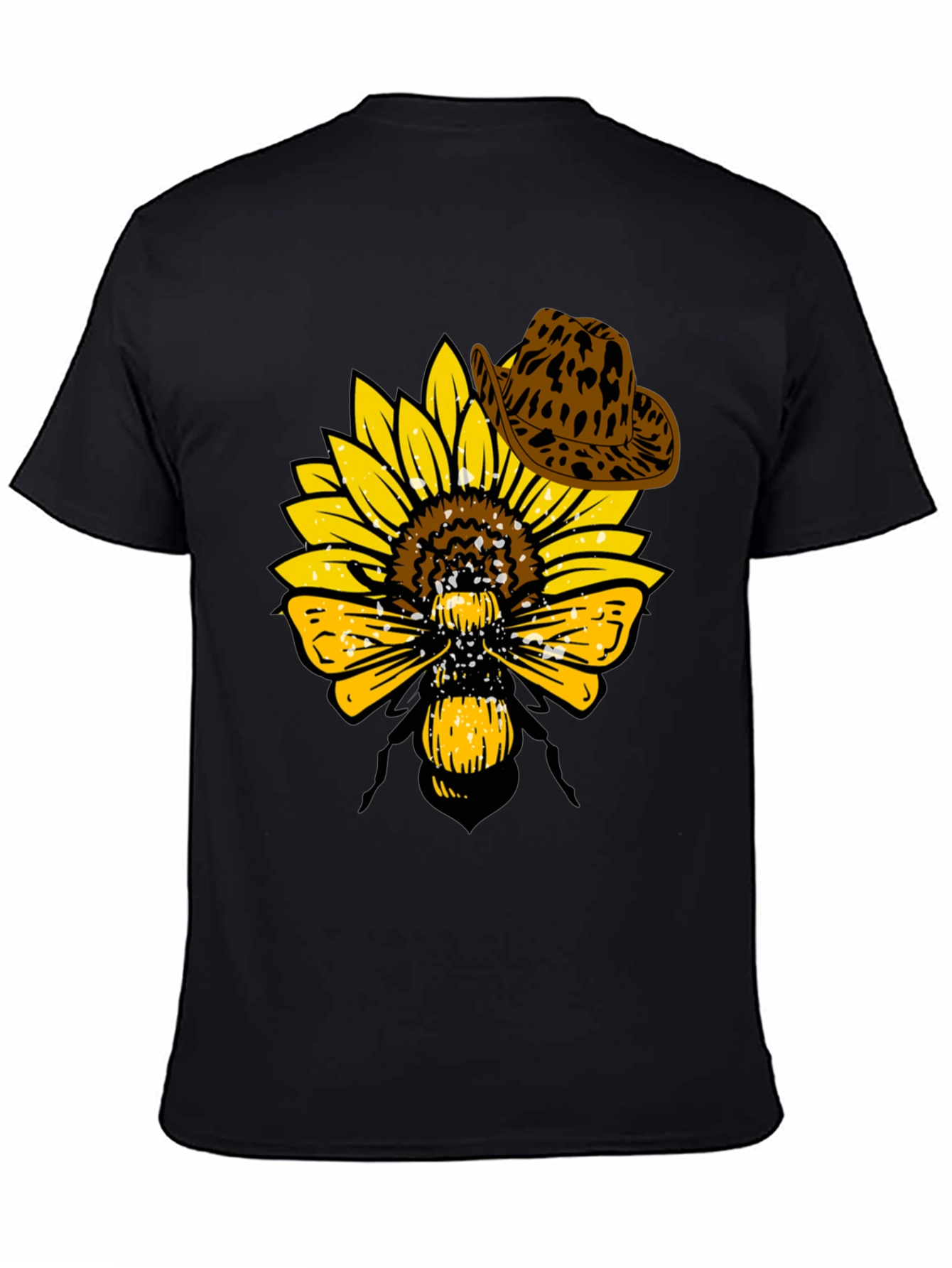 Black Sunflower Bee Cowboy Hat T-Shirt view 4