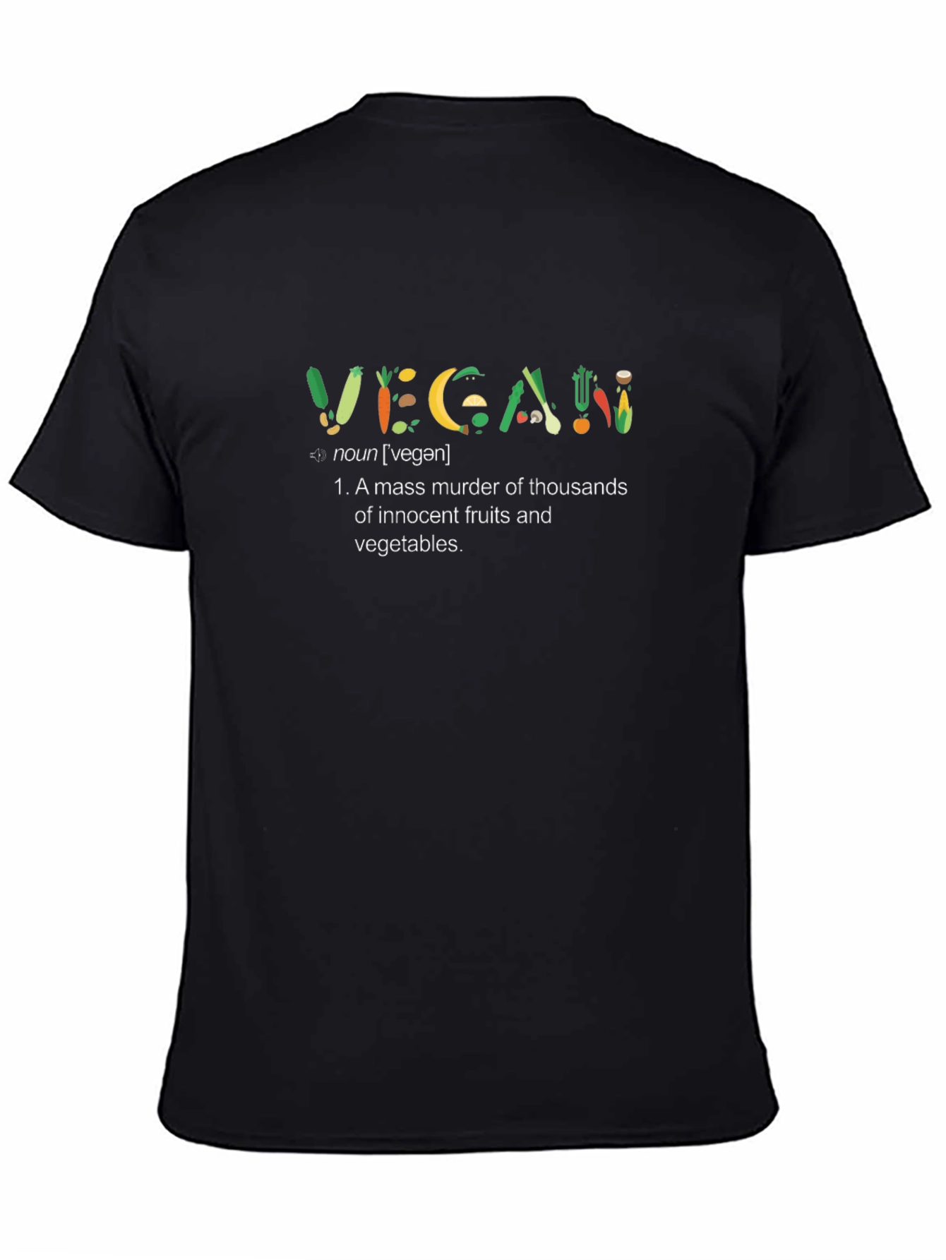 Black Vegan Fruits & Veggies Definition T-Shirt view 4