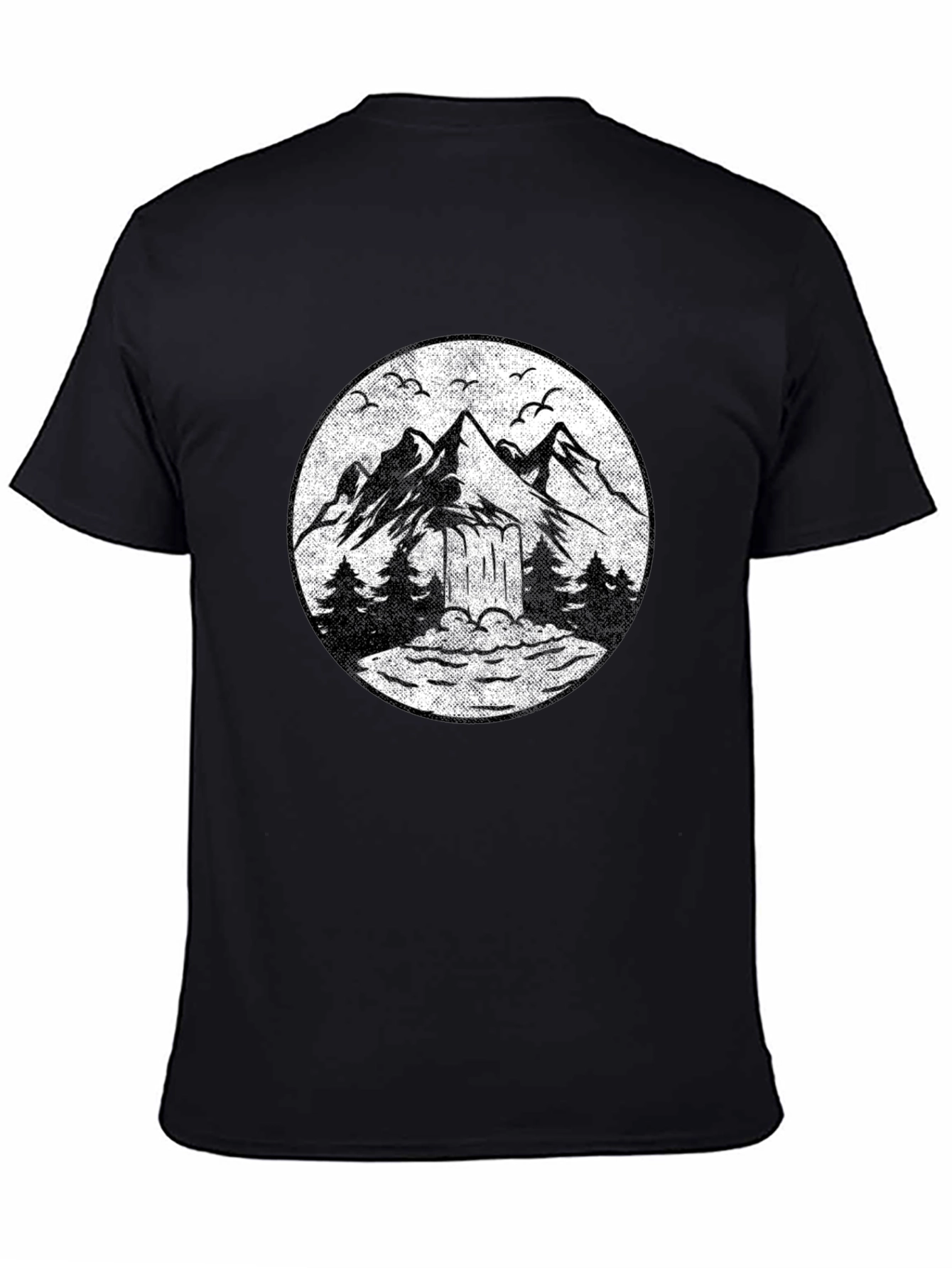 Black Mountain Scene Graphic Tee - Black Unisex T-Shirt view 4