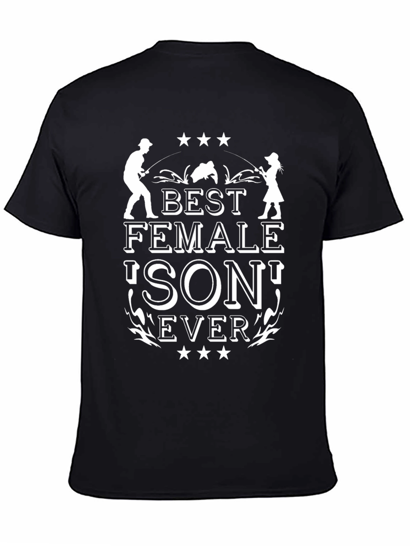 Black Best Female Son Ever T-Shirt - Fishing Design view 4