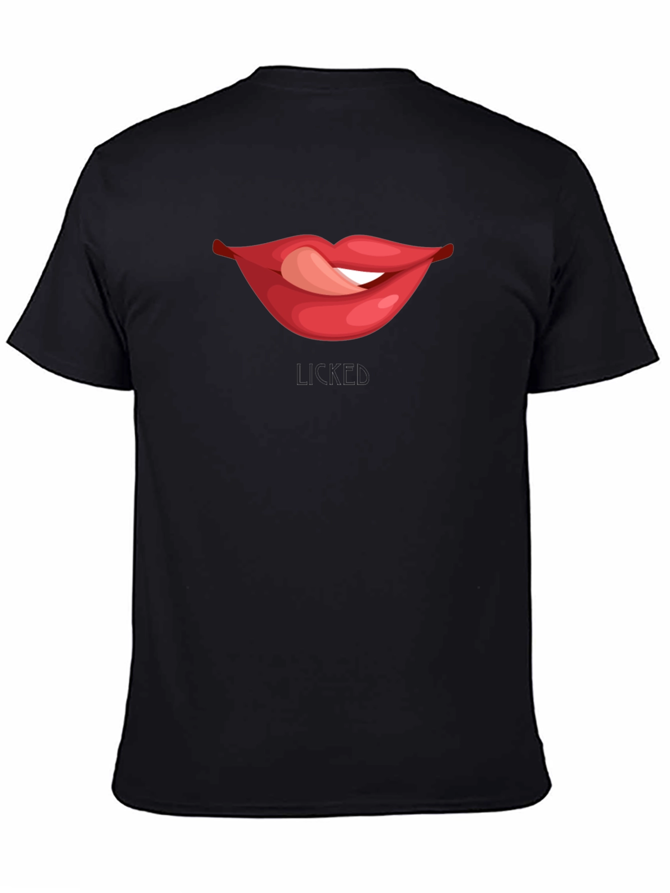 Black Licked Lips Graphic Tee - Black Cotton Blend T-Shirt view 4