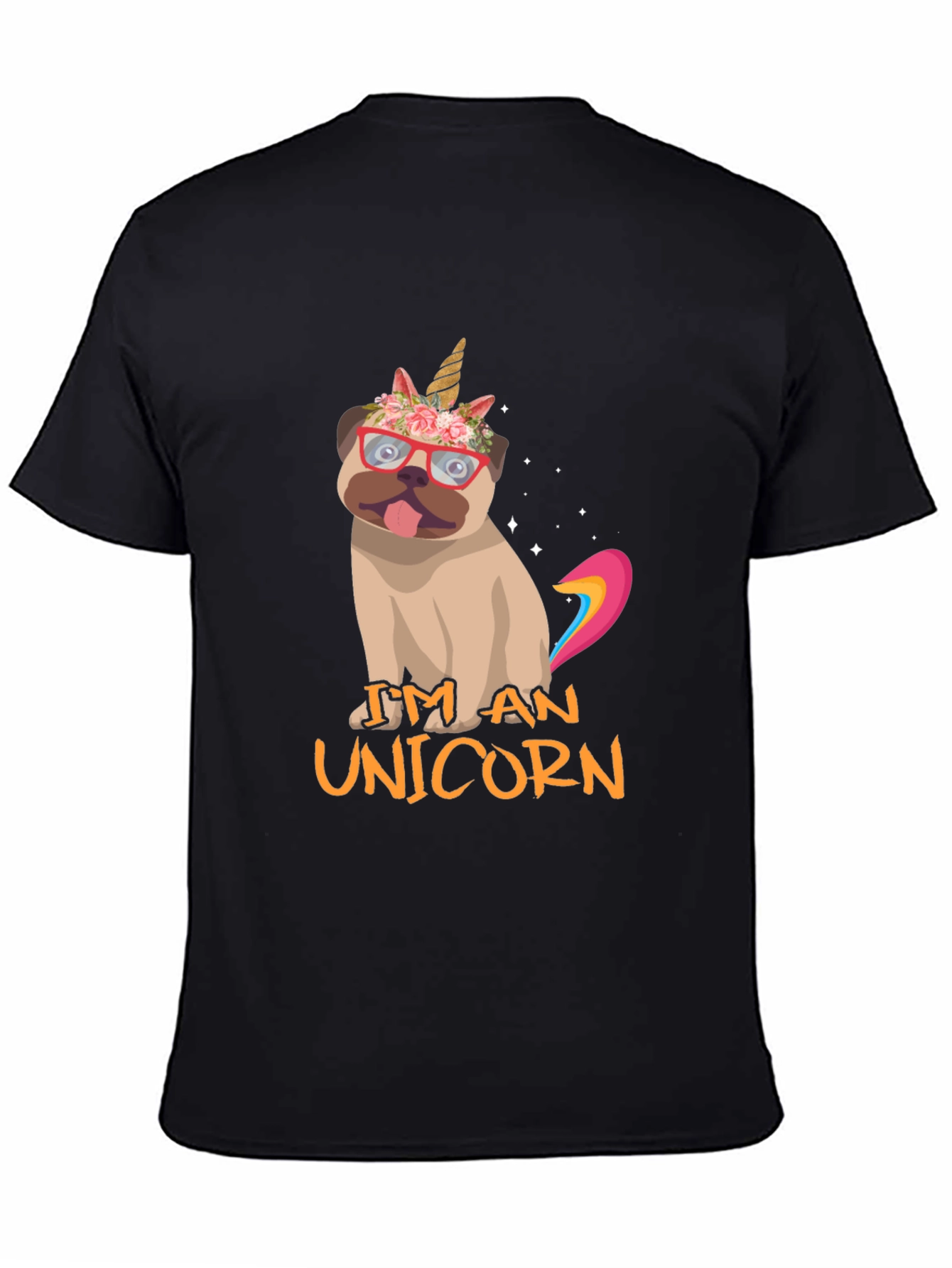Black I'm An Unicorn Pug T-Shirt view 4