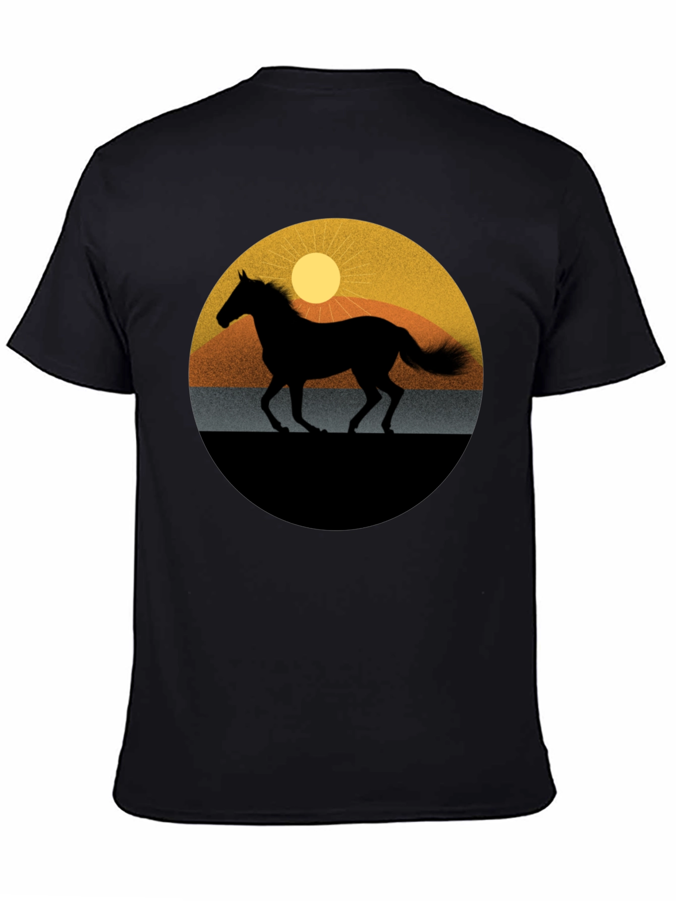 Black Horse Silhouette Graphic Tee - Sunset Design view 4