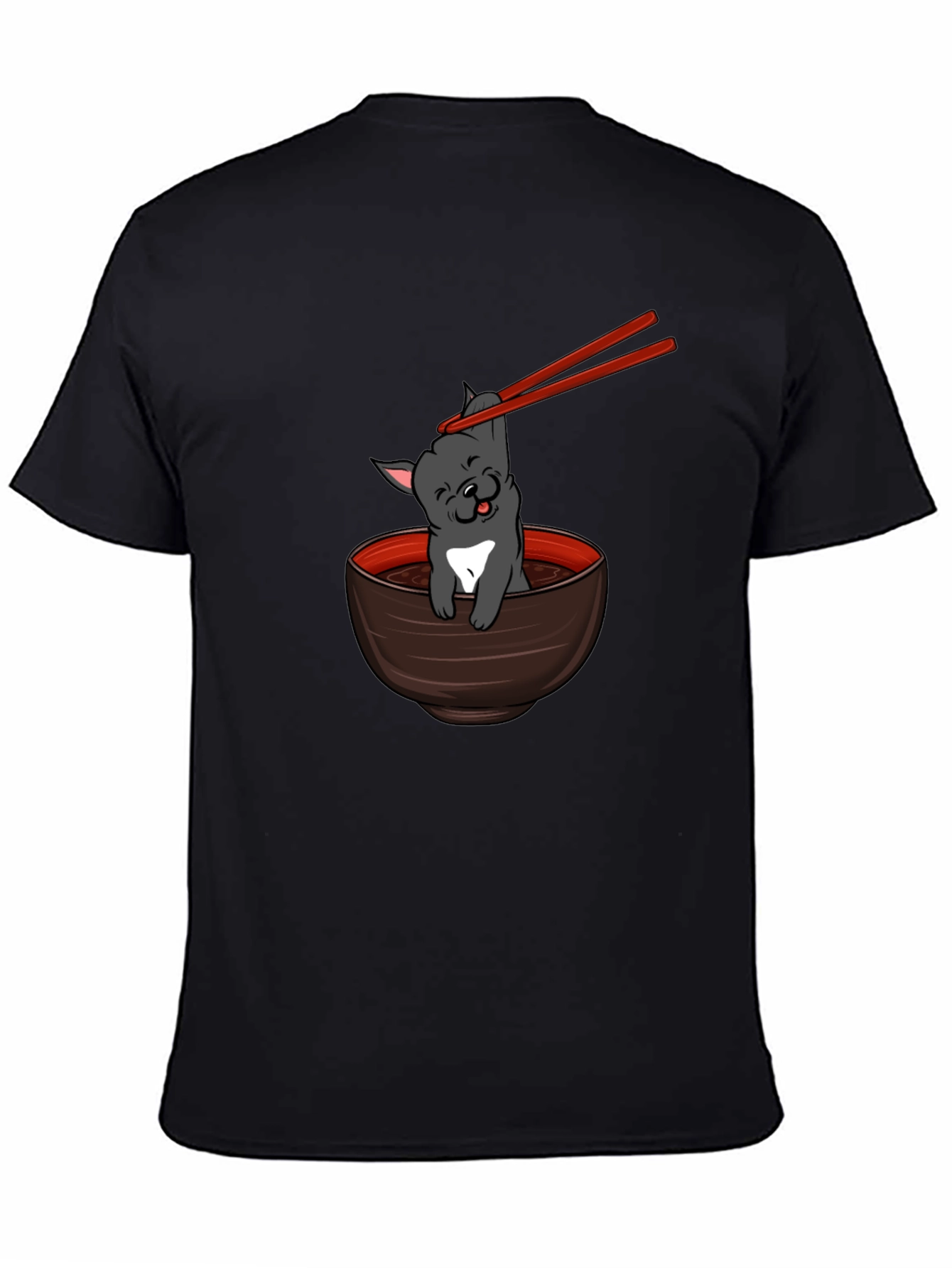 Black Ramen Dog T-Shirt - Cute Japanese Noodle Bowl view 4