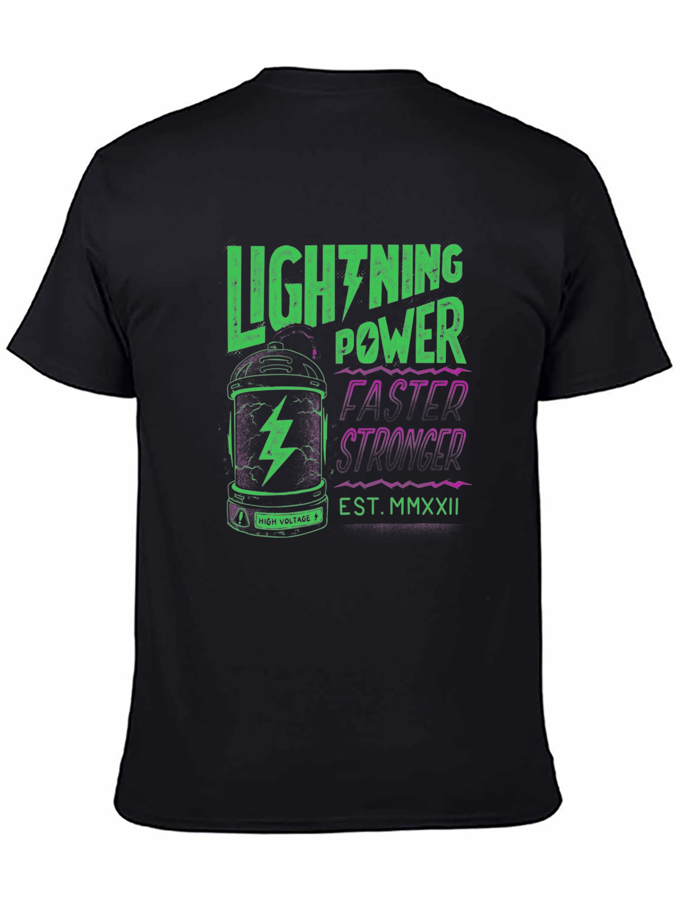 Black Lightning Power Graphic Tee - Black Cotton T-Shirt view 4