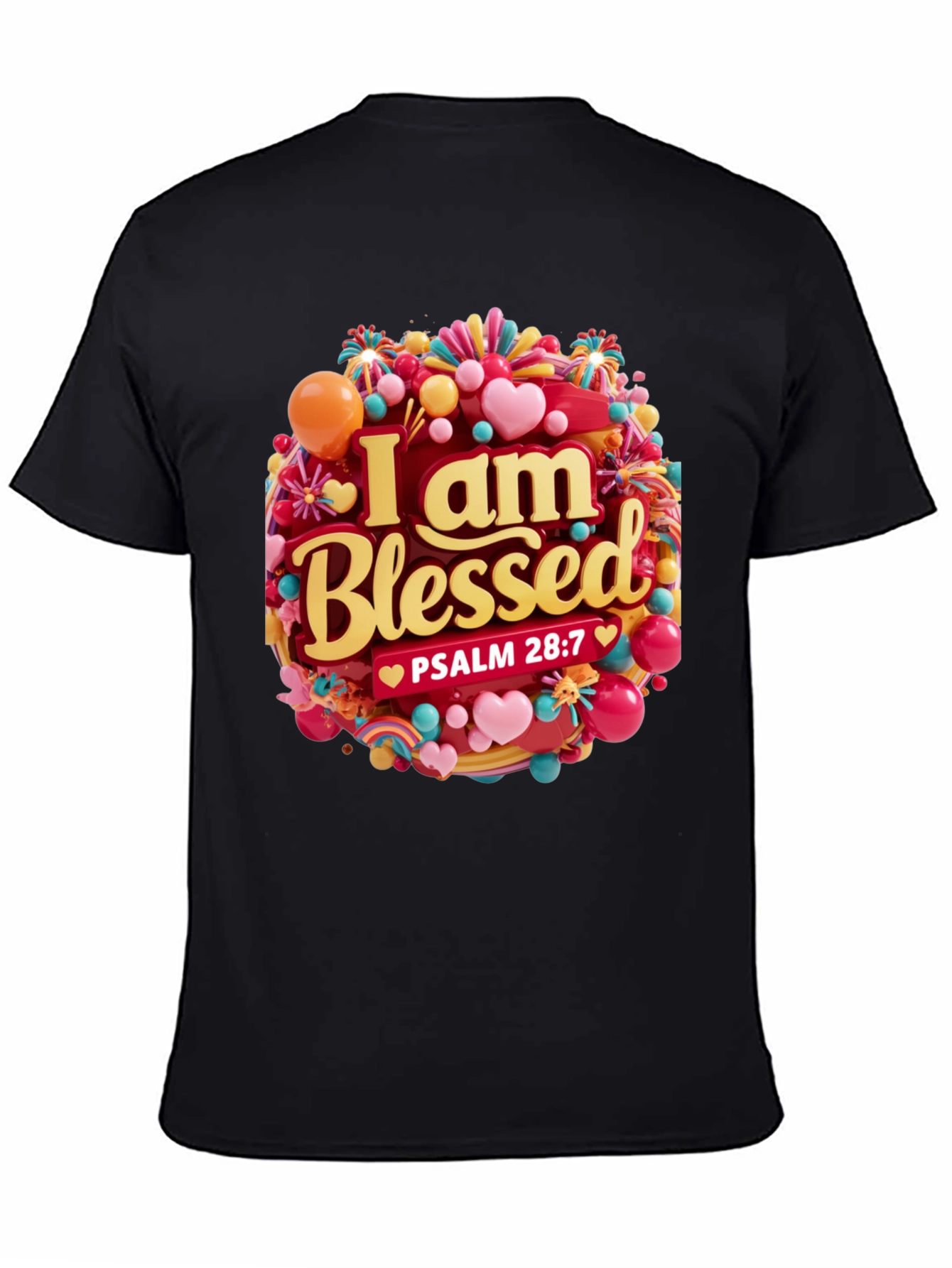 Black I Am Blessed T-Shirt - Psalm 28:7 - Christian Apparel view 4