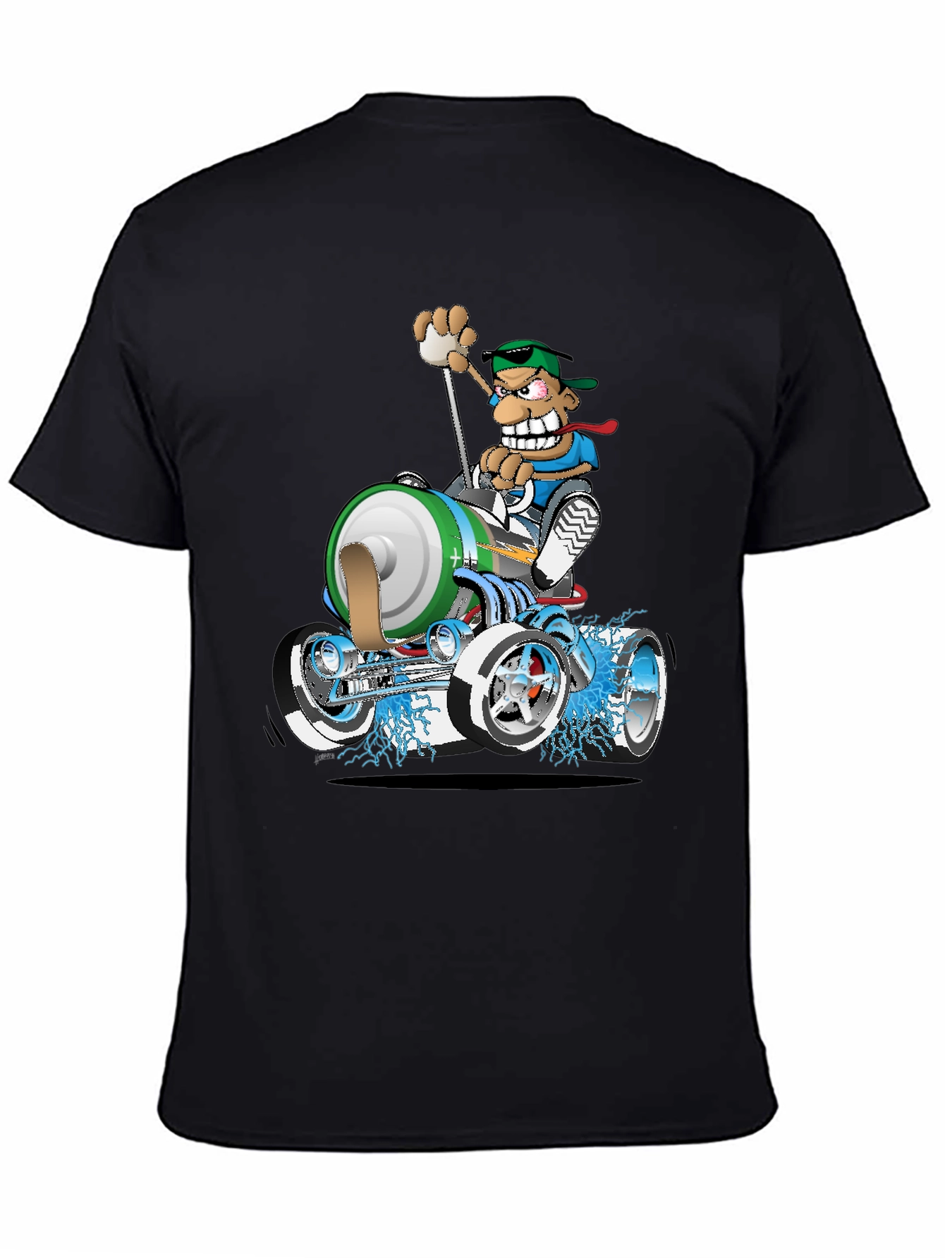 Black Cartoon Race Car T-Shirt view 4