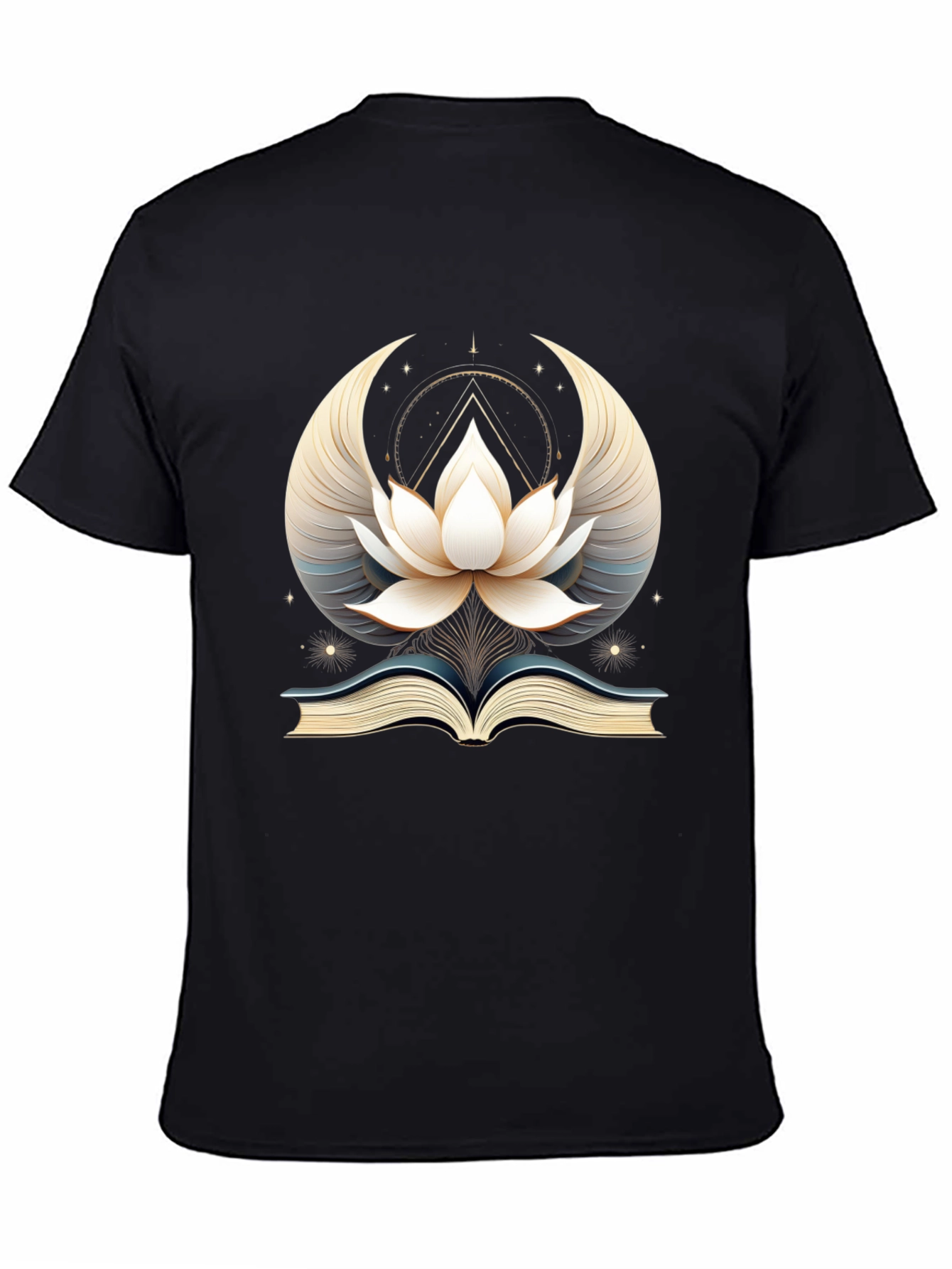 Black Mystic Lotus Book Graphic Tee - Unisex Black T-Shirt view 4