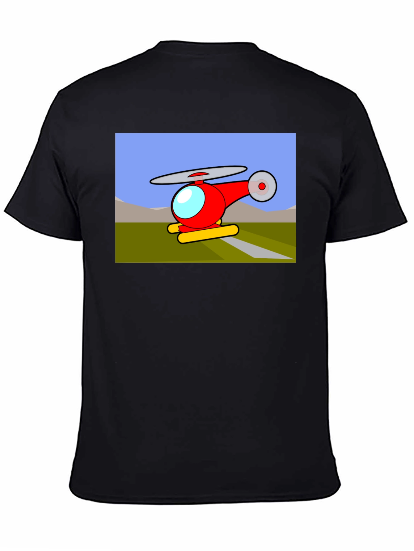 Black Cartoon Helicopter Graphic T-Shirt - Black view 4
