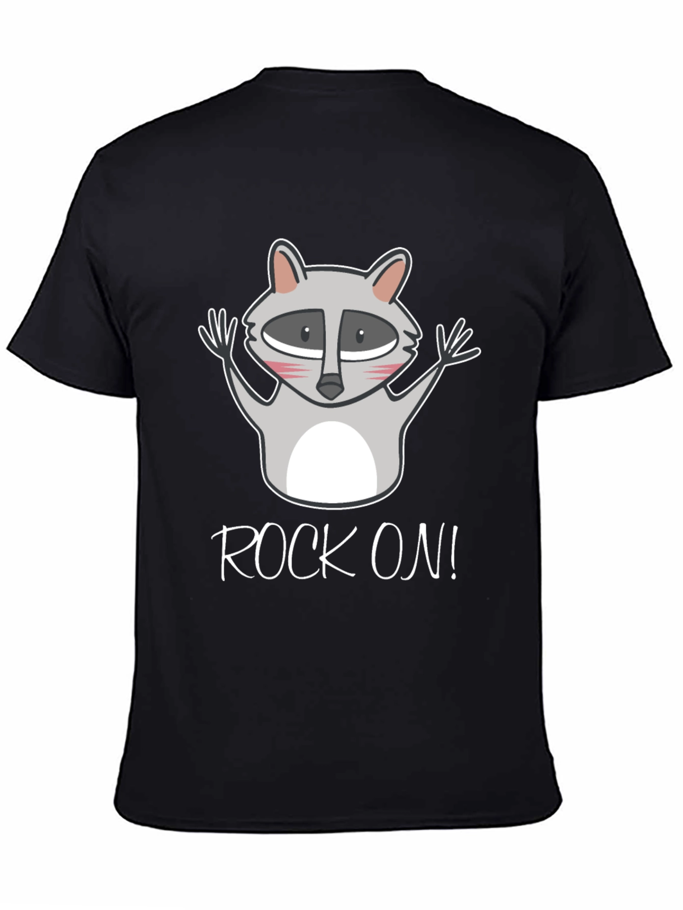 Black Rock On Raccoon Graphic Tee - Black Cotton T-Shirt view 4