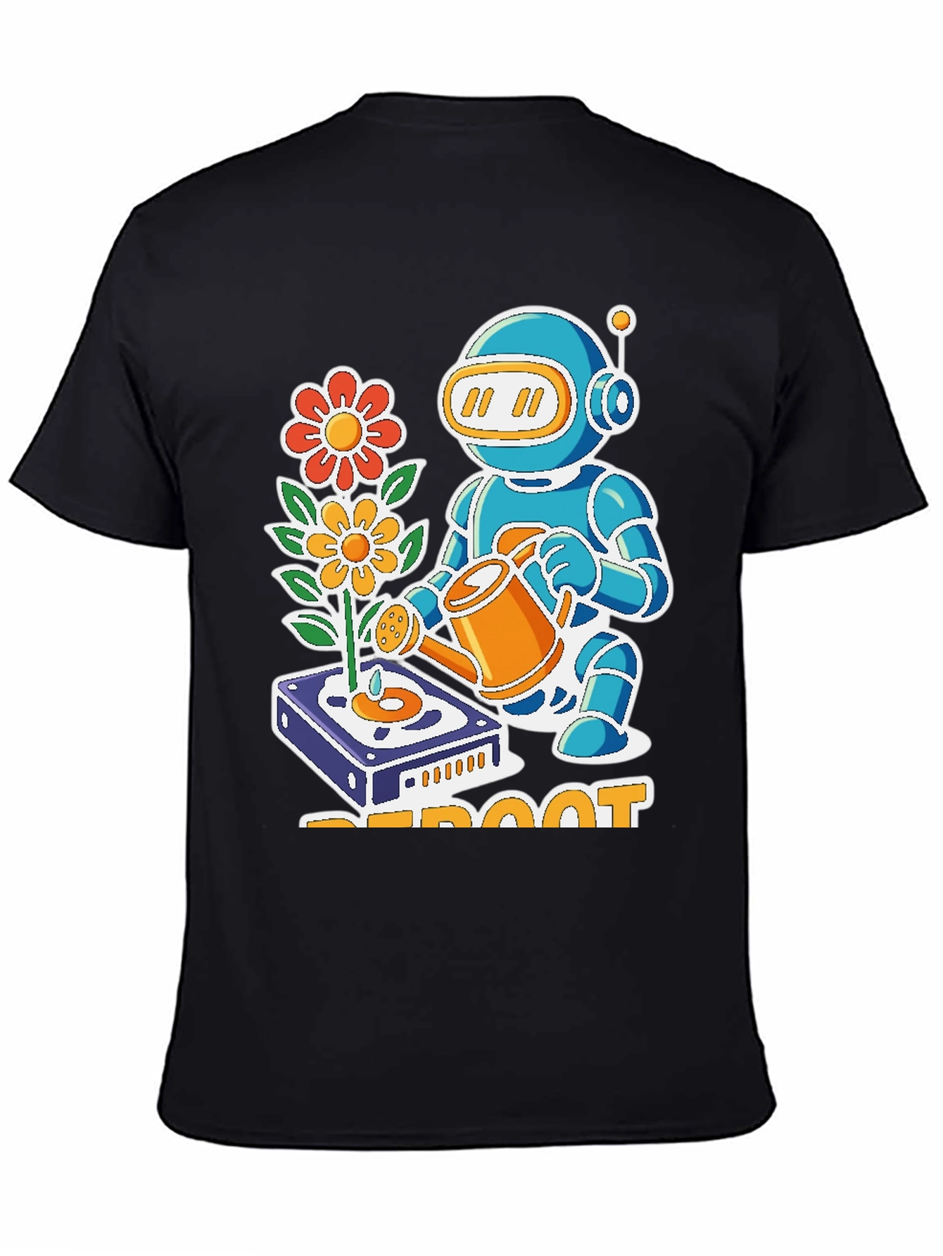 Black Reboot Robot Gardener Graphic T-Shirt - Black view 4