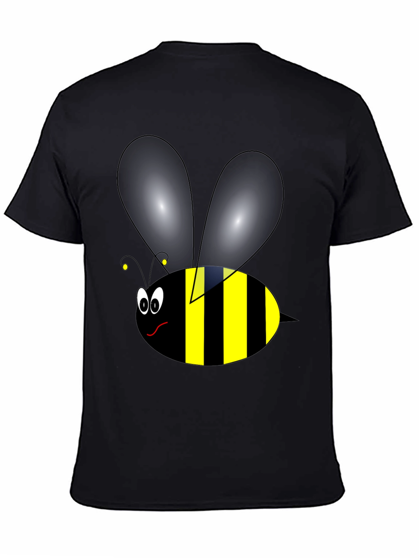 Black Funny Cartoon Bee Graphic Tee - Black Cotton view 4