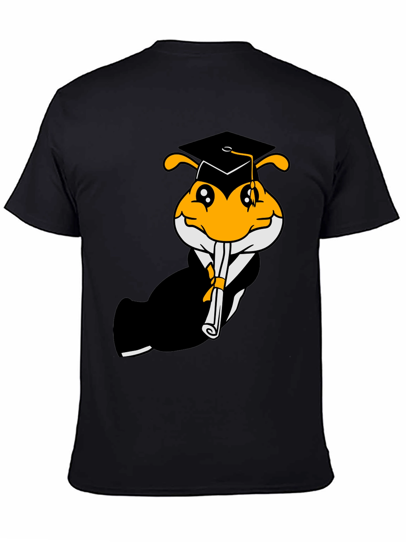 Black Graduation Bee Graphic Tee - Black Cotton T-Shirt view 4