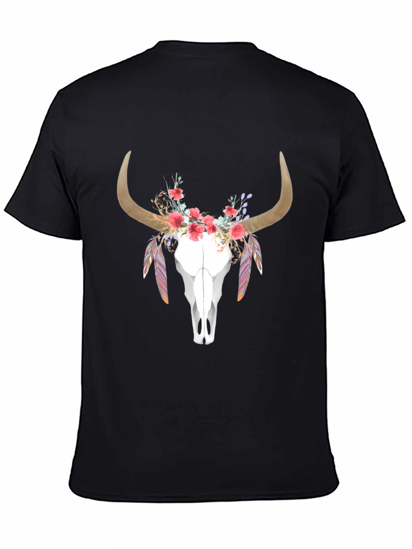 Black Floral Bull Skull Graphic T-Shirt view 4