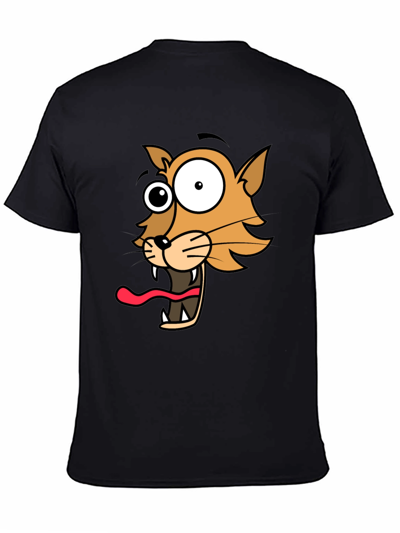 Black Cartoon Cat Graphic Tee - Hilarious Crazy Cat T-Shirt view 4