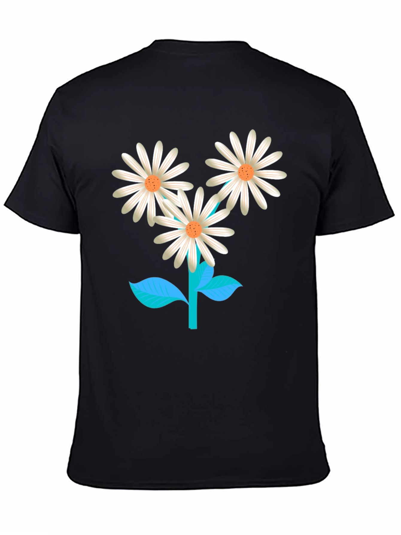 Black Floral Graphic T-Shirt: Daisy Design view 4