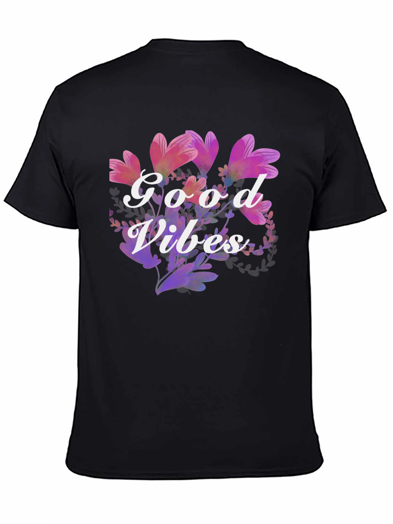 Black Good Vibes Floral Graphic Tee - Black Cotton Blend view 4