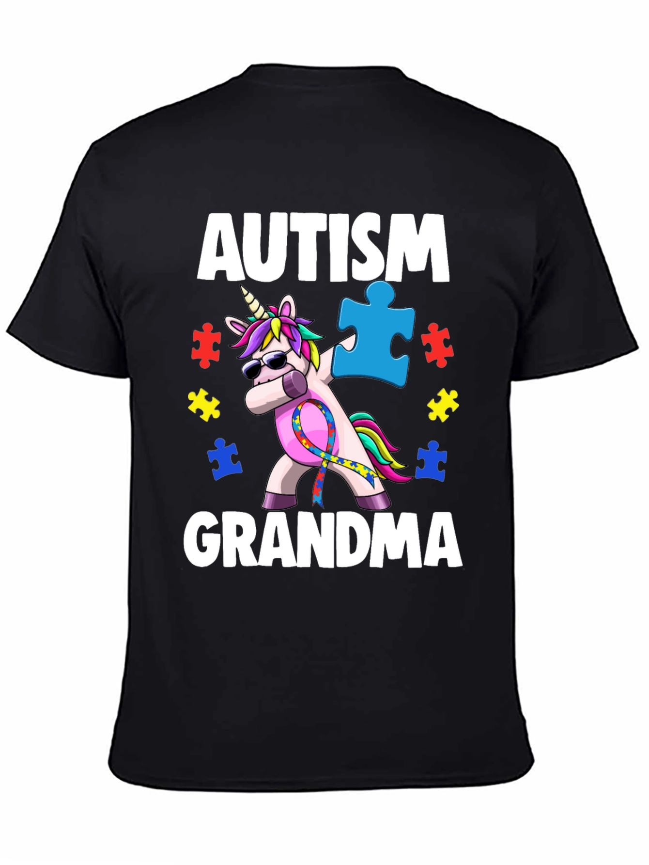 Black Autism Grandma Unicorn T-Shirt view 4