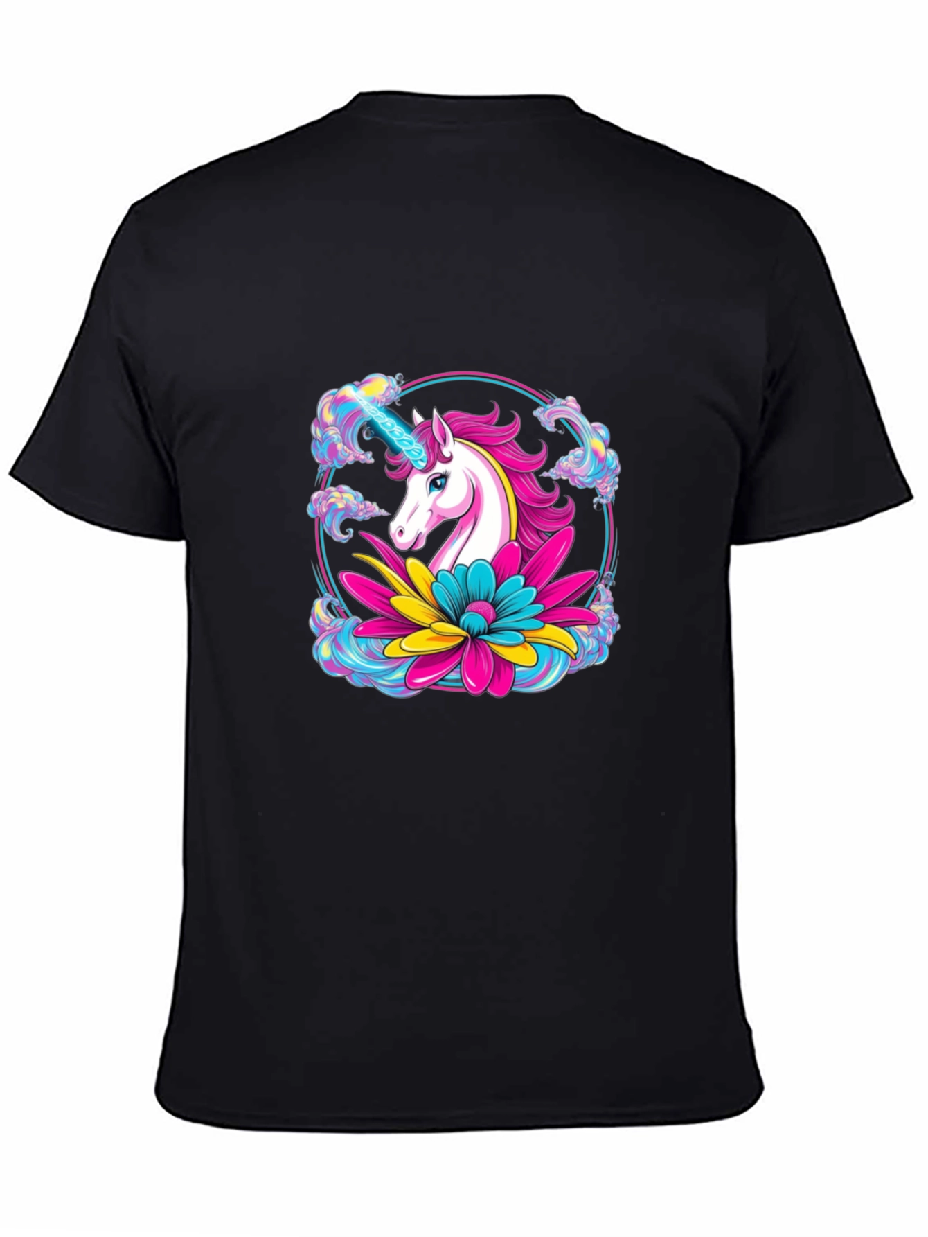 Black Unicorn Flower Black T-Shirt view 4