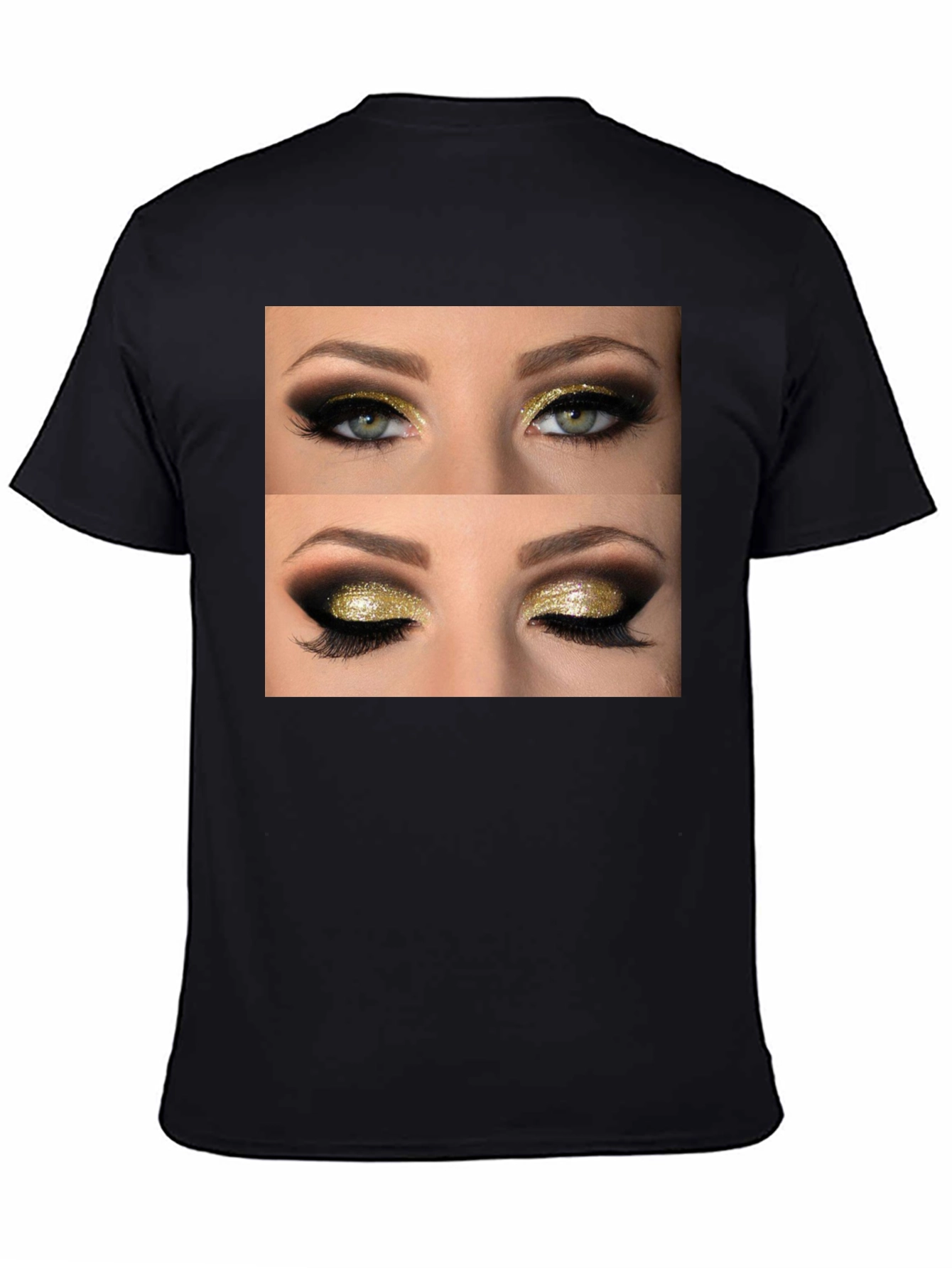 Black Glam Eyes Graphic Tee - Black Cotton Casual Wear view 4