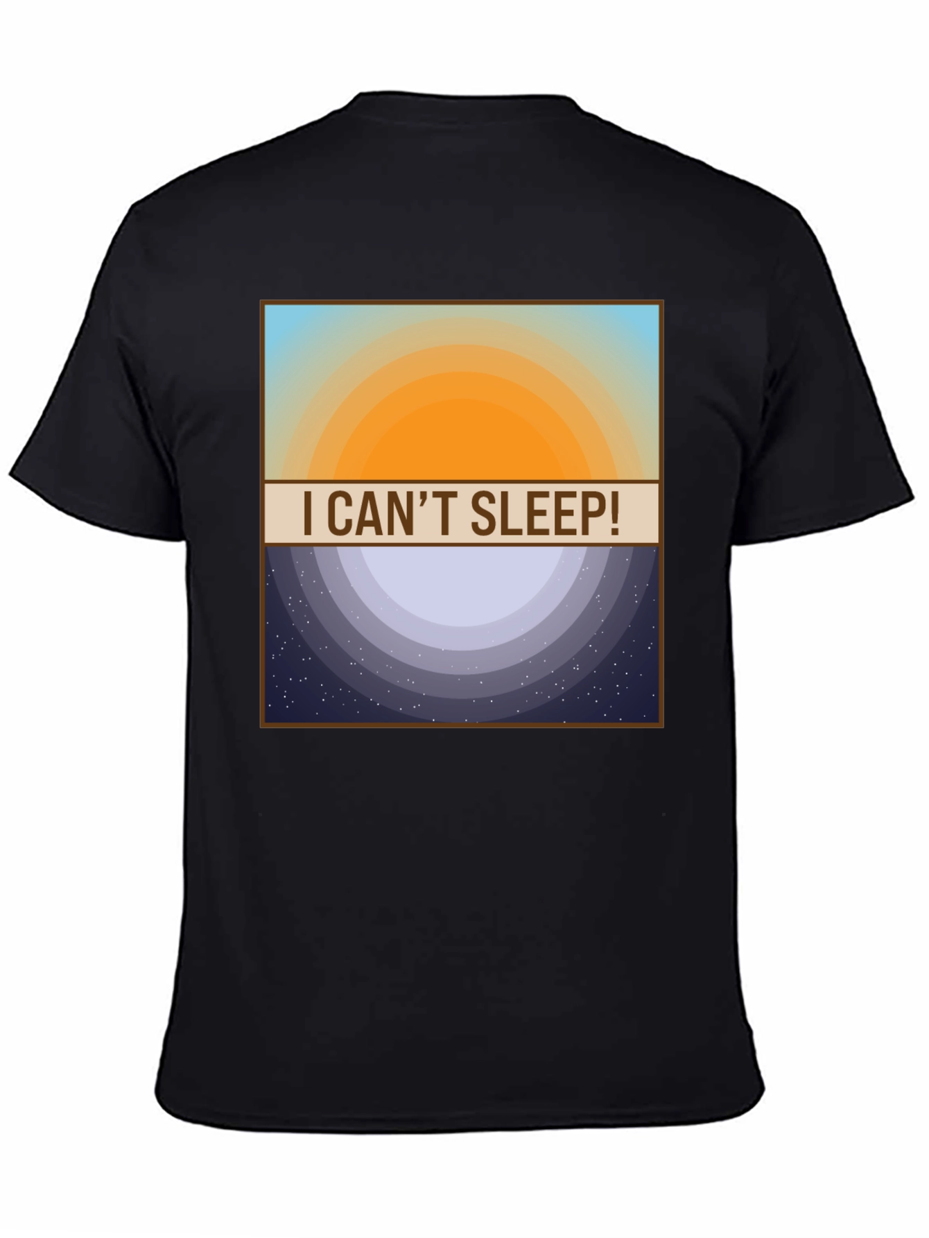 Black I Can't Sleep! T-Shirt - Day and Night Design view 4