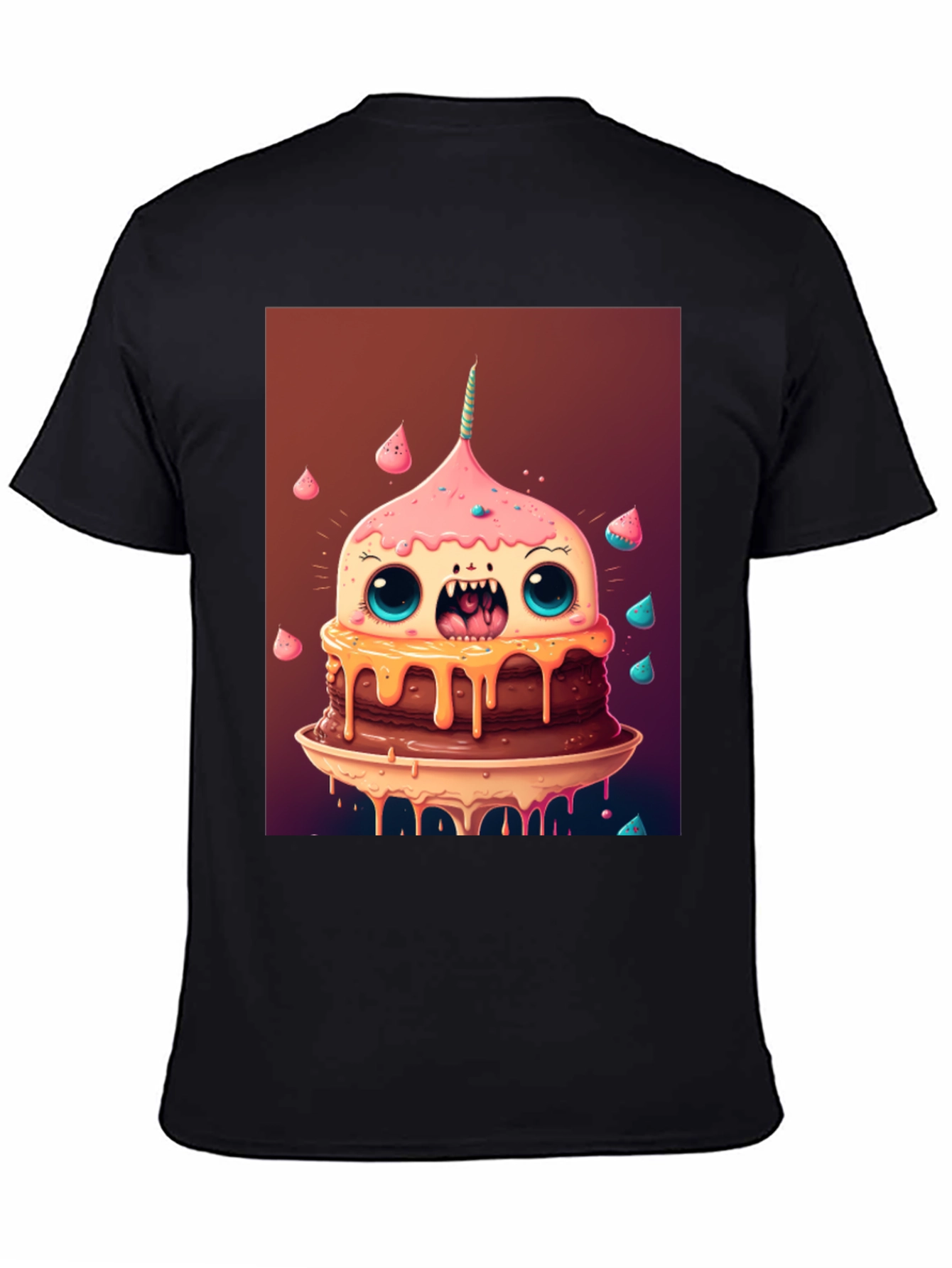 Black Monster Cake Graphic Tee - Unique Cartoon T-Shirt view 4