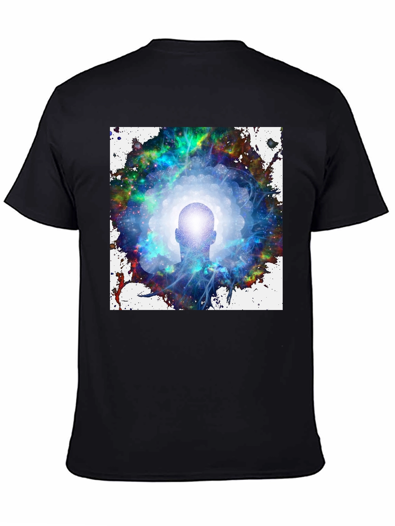 Black Mystical Head in Galaxy Men's Black T-Shirt view 4
