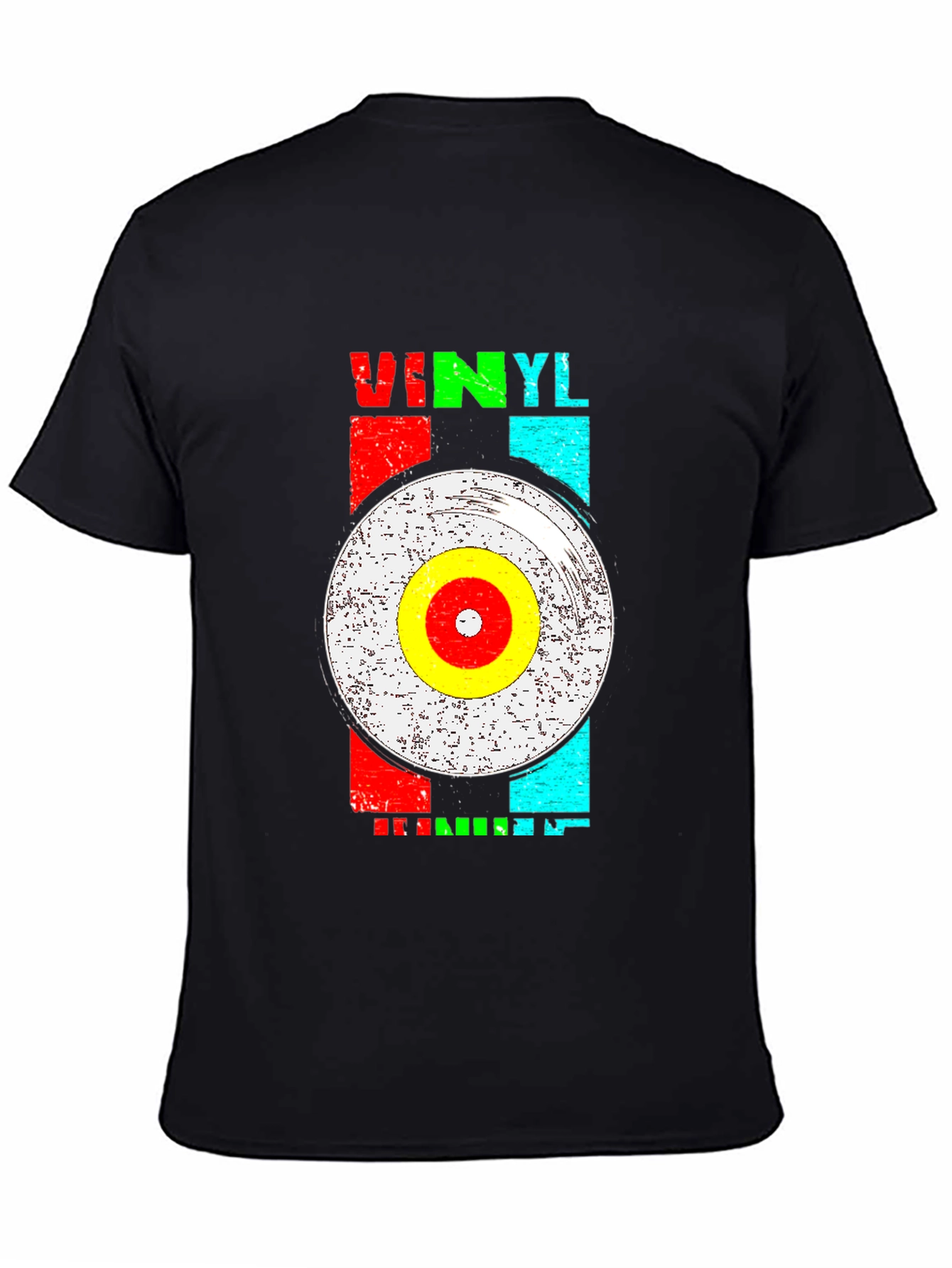 Black Retro Vinyl Record Graphic T-Shirt view 4