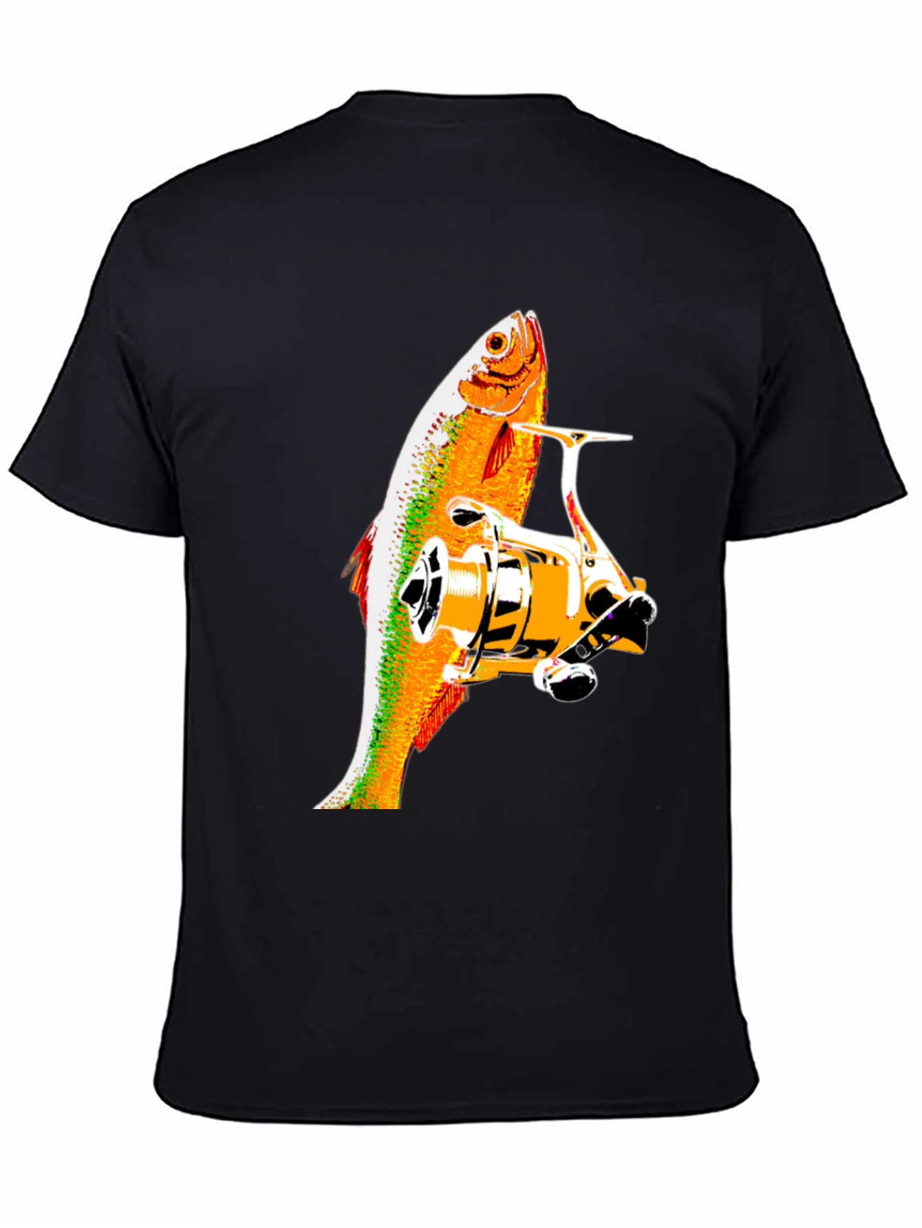 Black Fishing Reel & Fish Graphic Tee - Black Cotton Shirt view 4