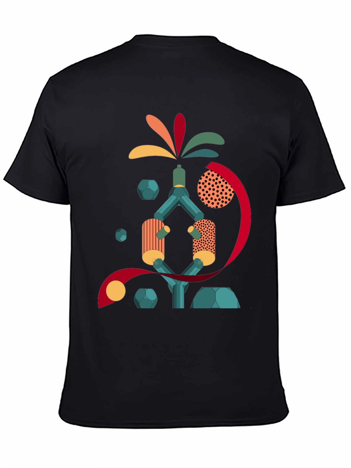 Black Abstract Geometric Design Black Cotton T-Shirt view 4