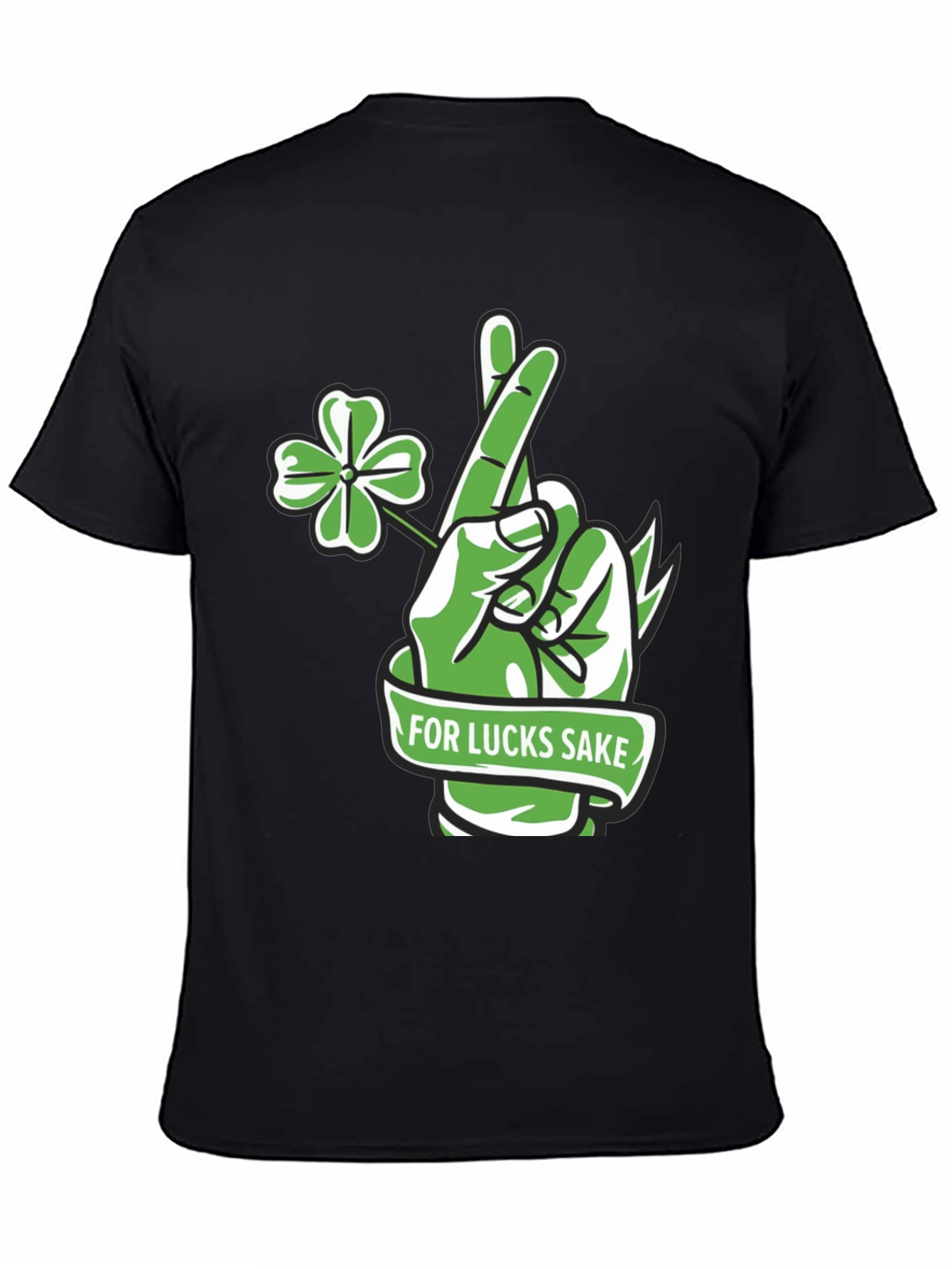 Black Lucky Charm T-Shirt - 'For Lucks Sake' Design view 4