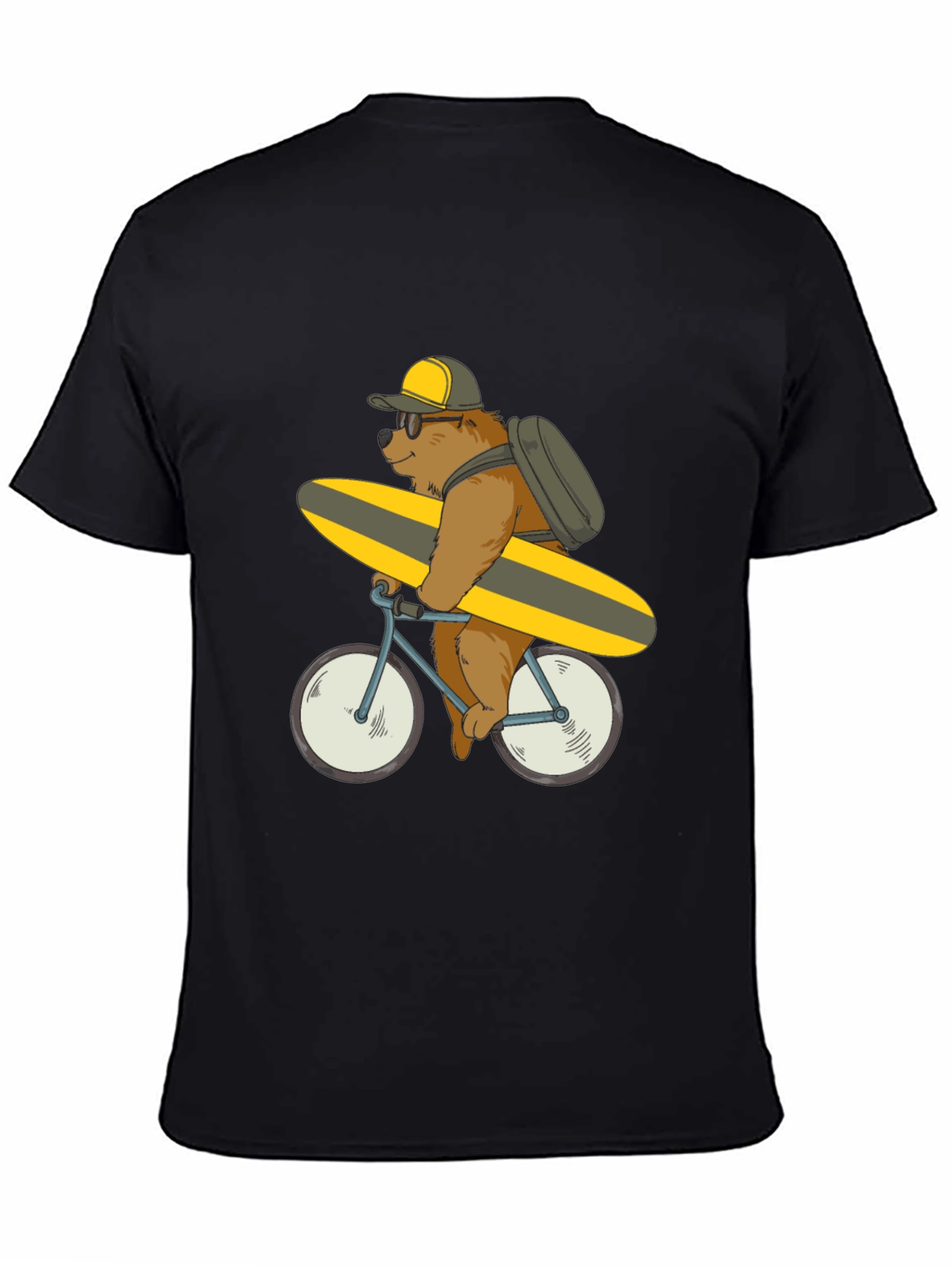 Black Bear on Bike T-Shirt - Surfing Bear Tee view 4